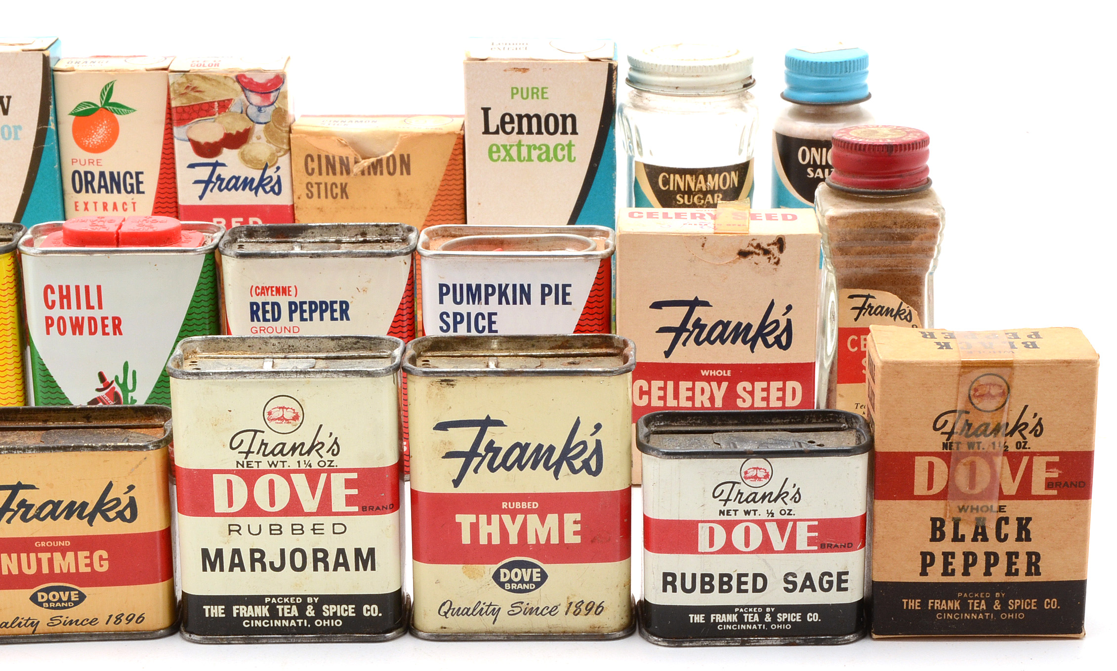Large Collection of Vintage Frank's Tea & Spice Co. Tins