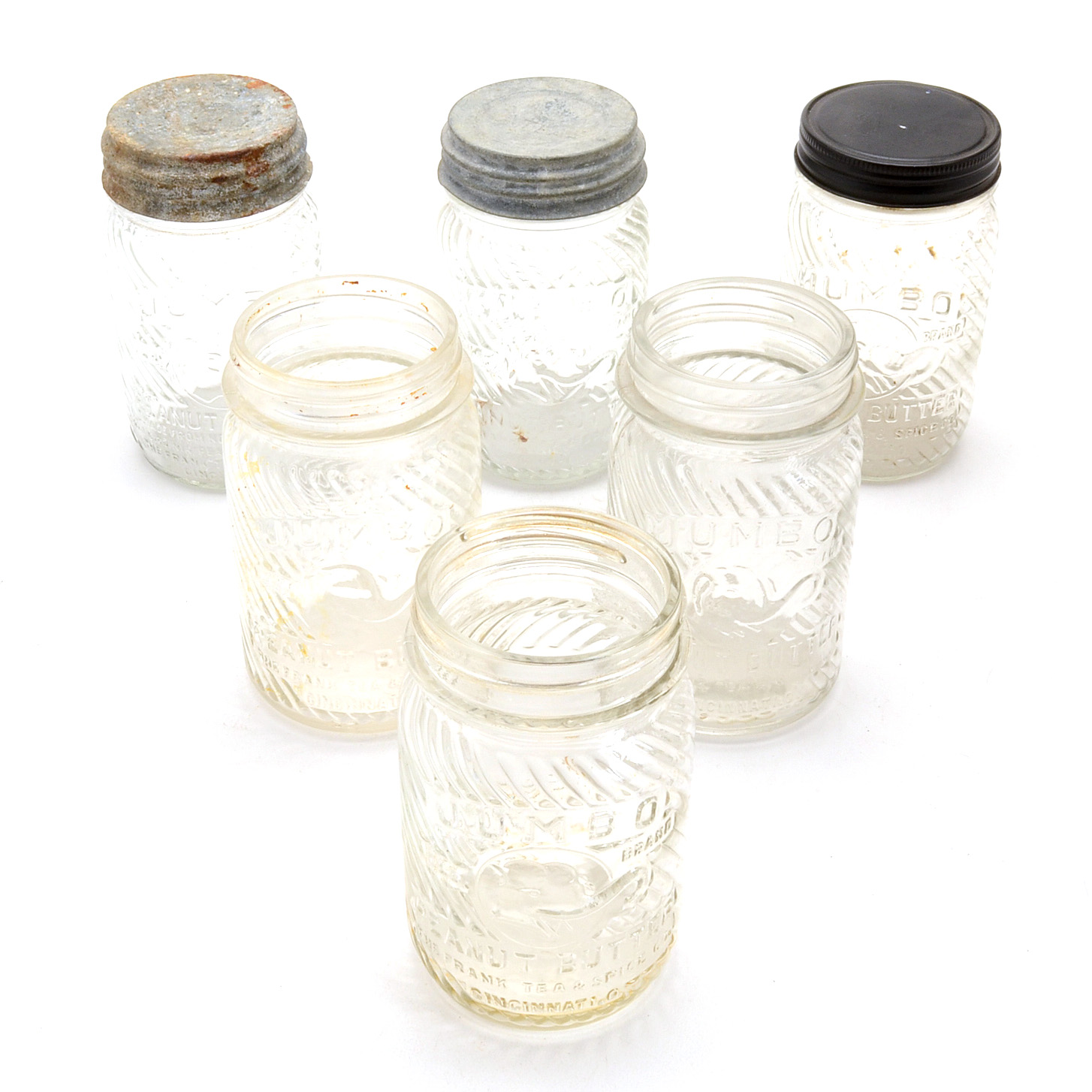 Six Vintage Jumbo Peanut Butter Jars
