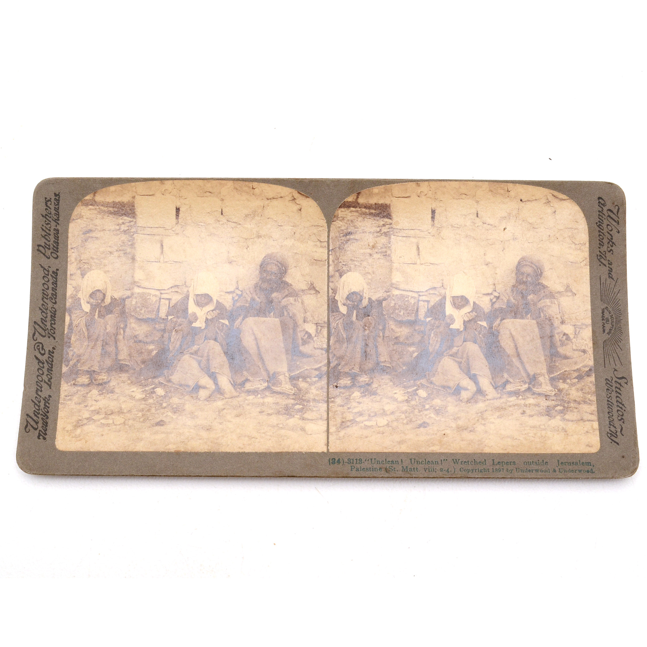 Original 1897 Stereoscopic Photograph of Lepers in Jerusalem