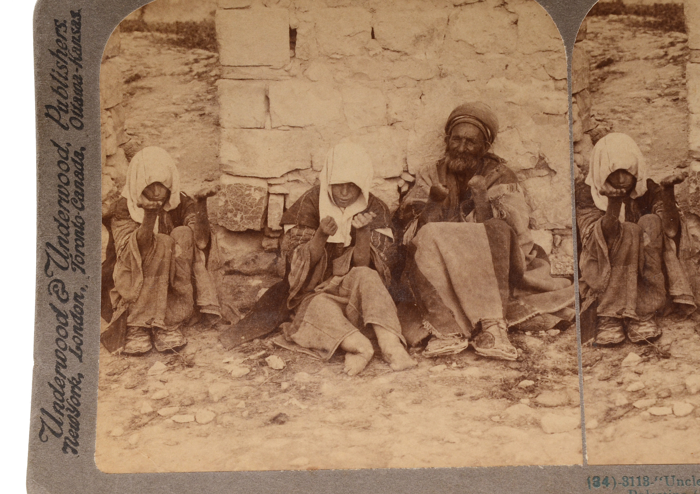 Original 1897 Stereoscopic Photograph of Lepers in Jerusalem