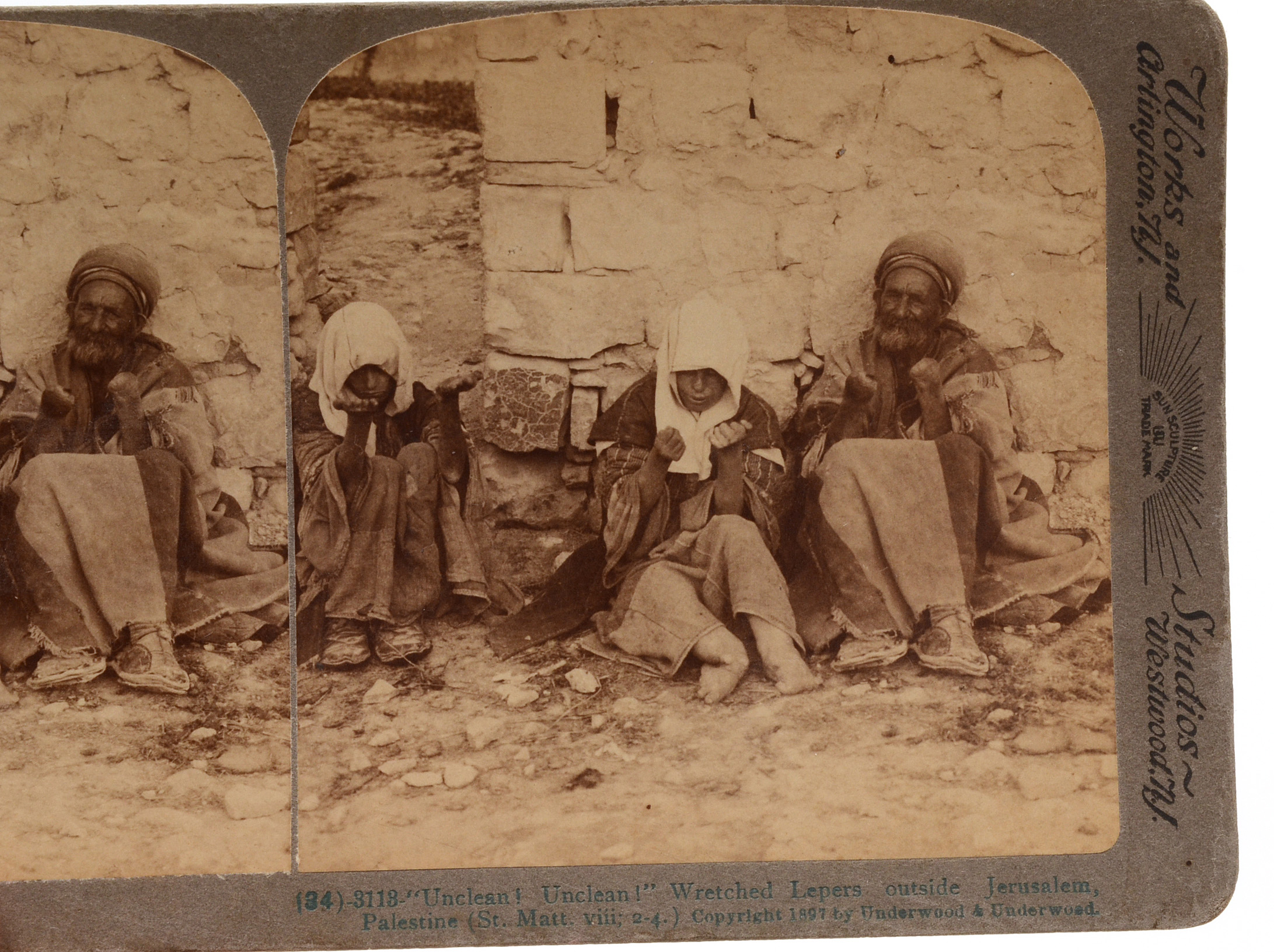 Original 1897 Stereoscopic Photograph of Lepers in Jerusalem