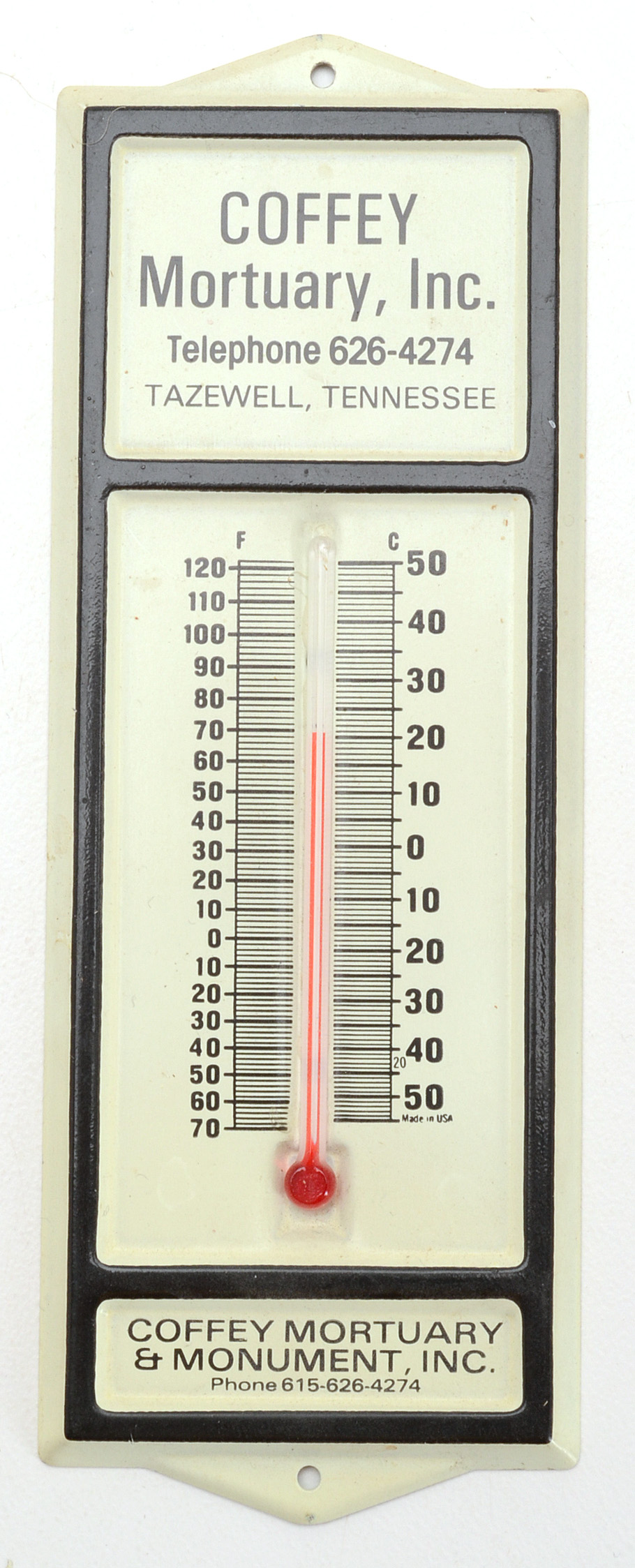 Three Vintage Funeral Home Promotional Thermometers