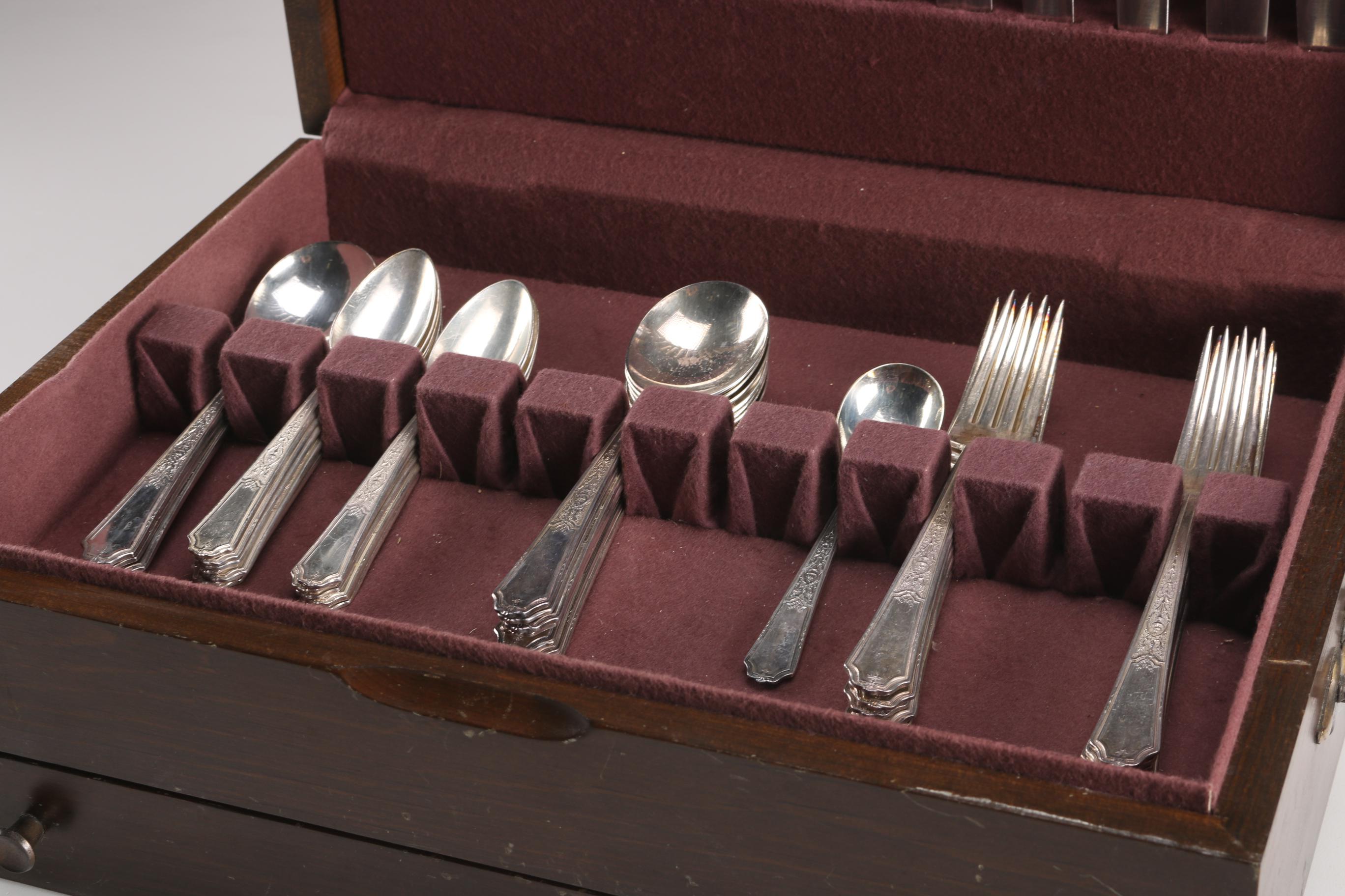 1847 Rogers "Ancestral" Flatware Set in a Wooden Chest