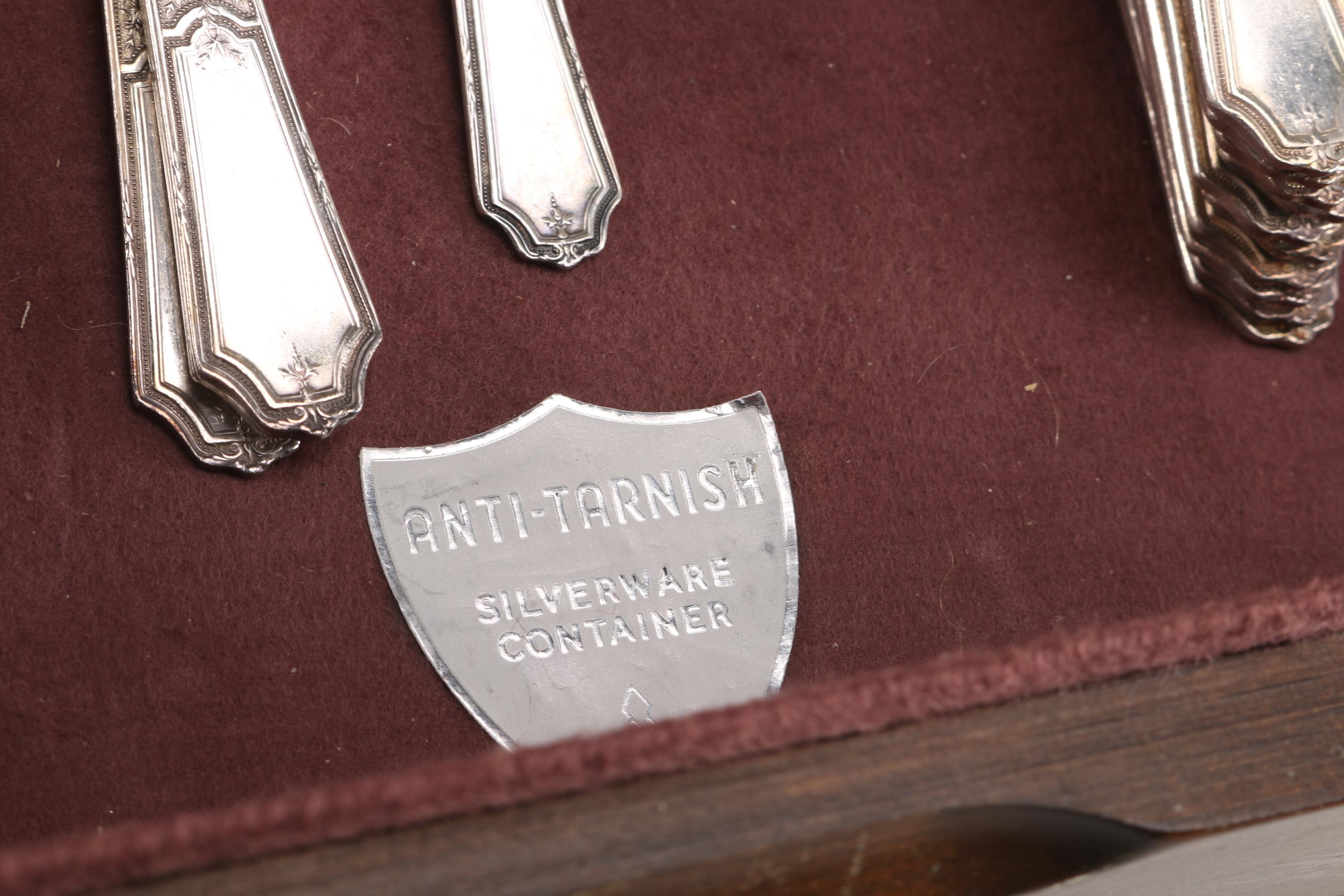 1847 Rogers "Ancestral" Flatware Set in a Wooden Chest