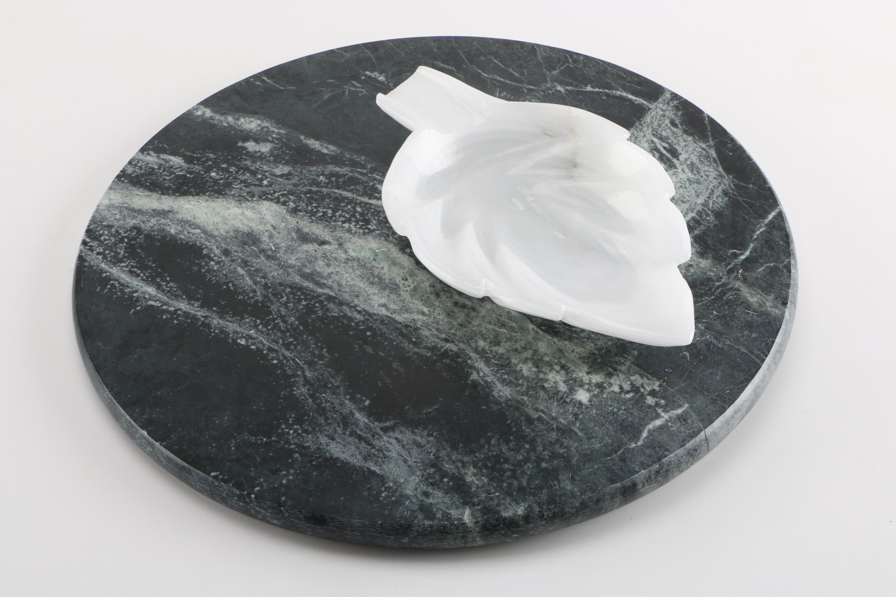 Marble Platter and Agate Leaf Dish