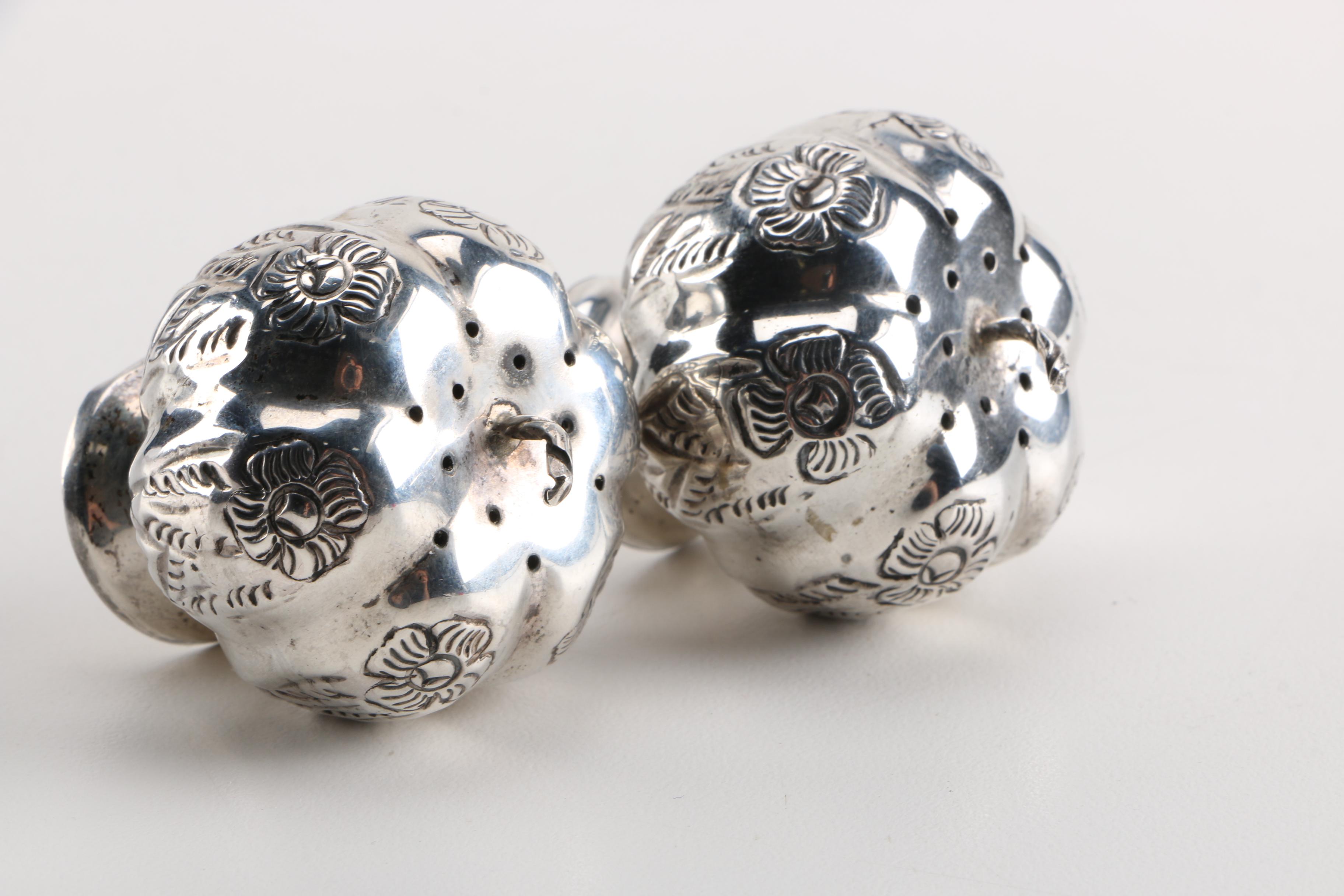 Crown Silver Inc and Mexican Gourd Sterling Salt and Pepper Shakers