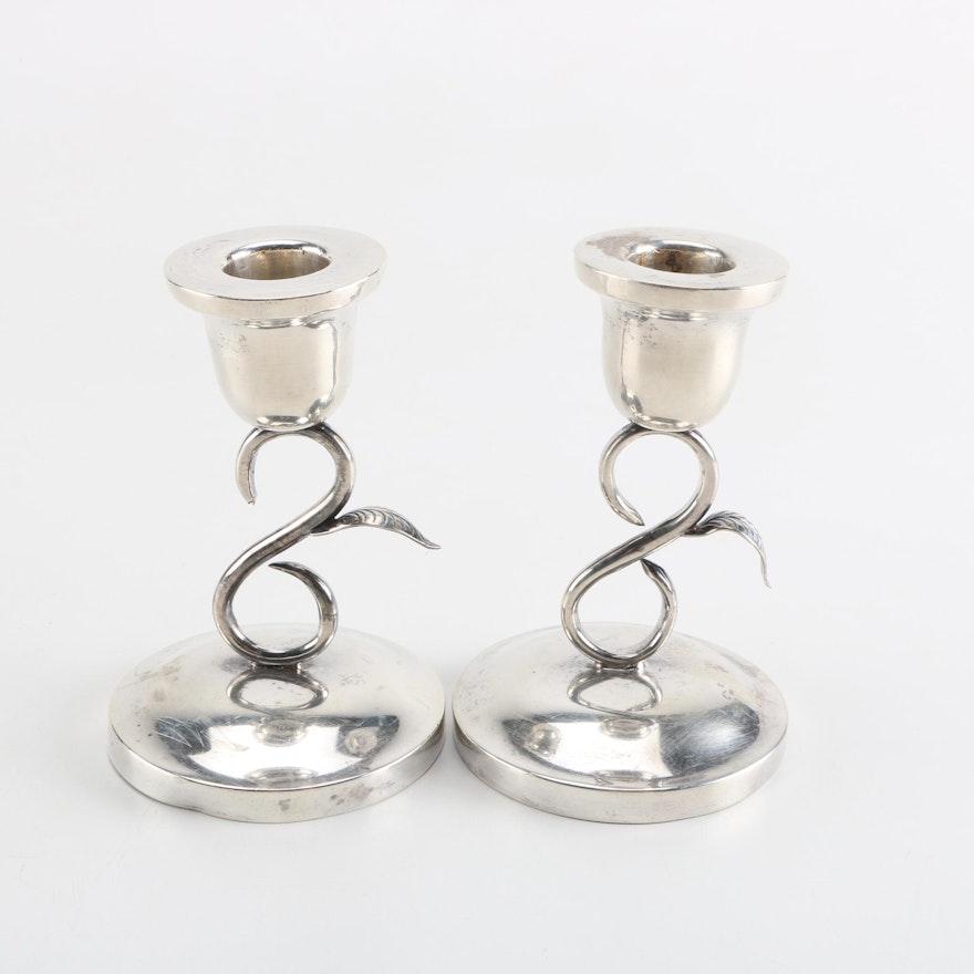 Mexican Sterling Silver Candlesticks with Foliate Stems