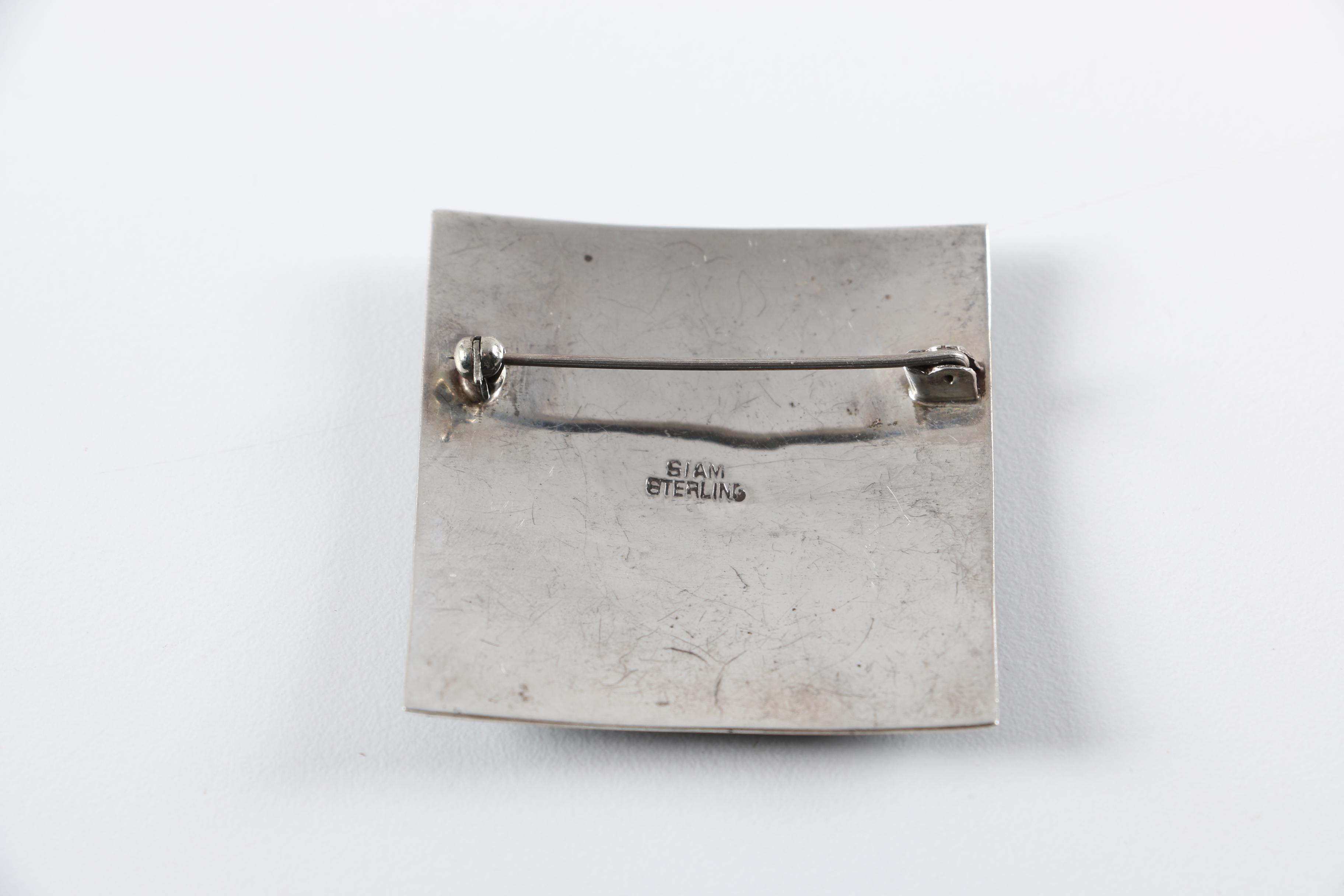 Sterling Silver Brooches and Pendant With Enamel and Azure Malachite