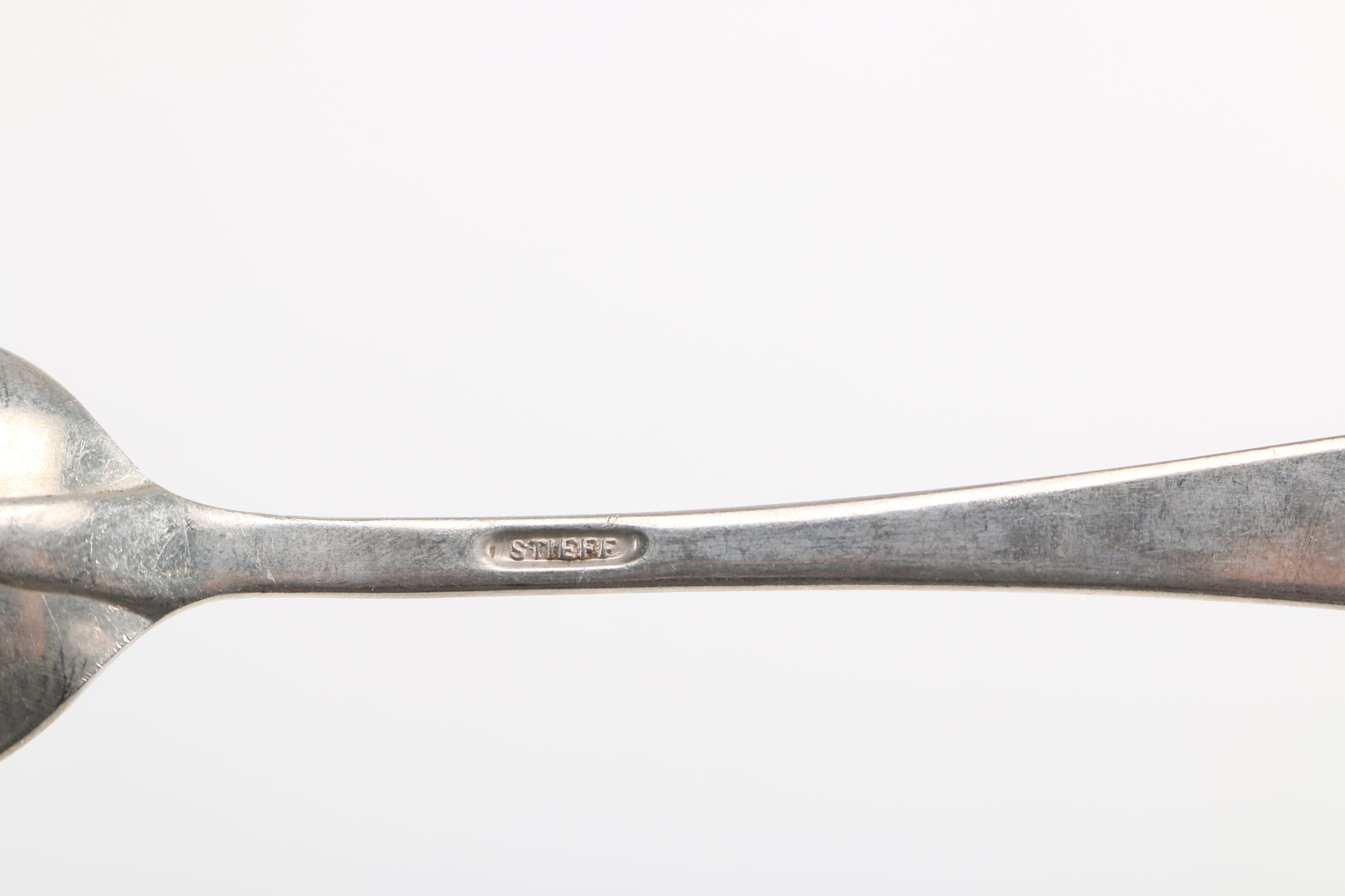 Stieff "Williamsburg Restoration" Pewter Spoon and Th Marthinsen Sterling Spoon