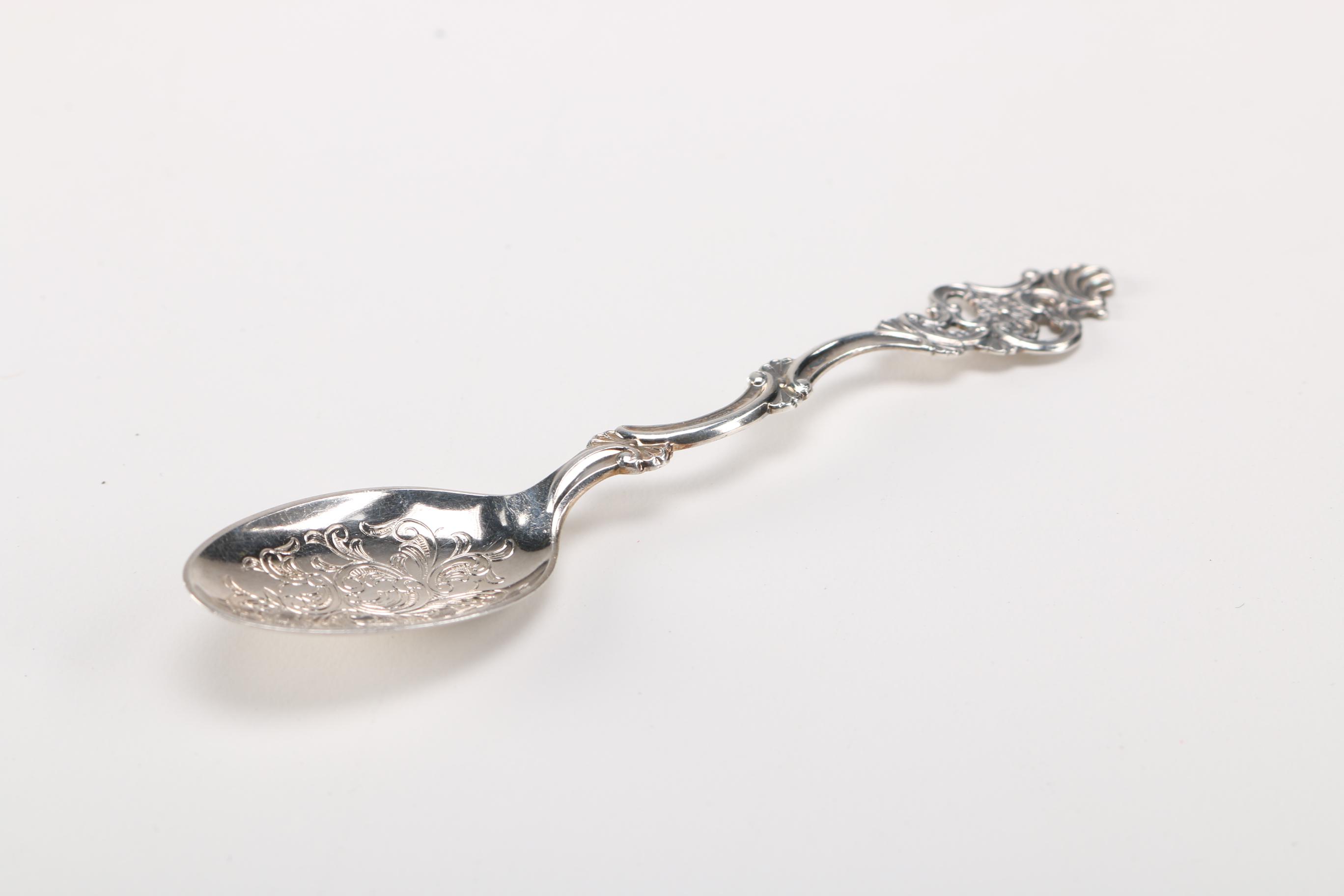 Stieff "Williamsburg Restoration" Pewter Spoon and Th Marthinsen Sterling Spoon