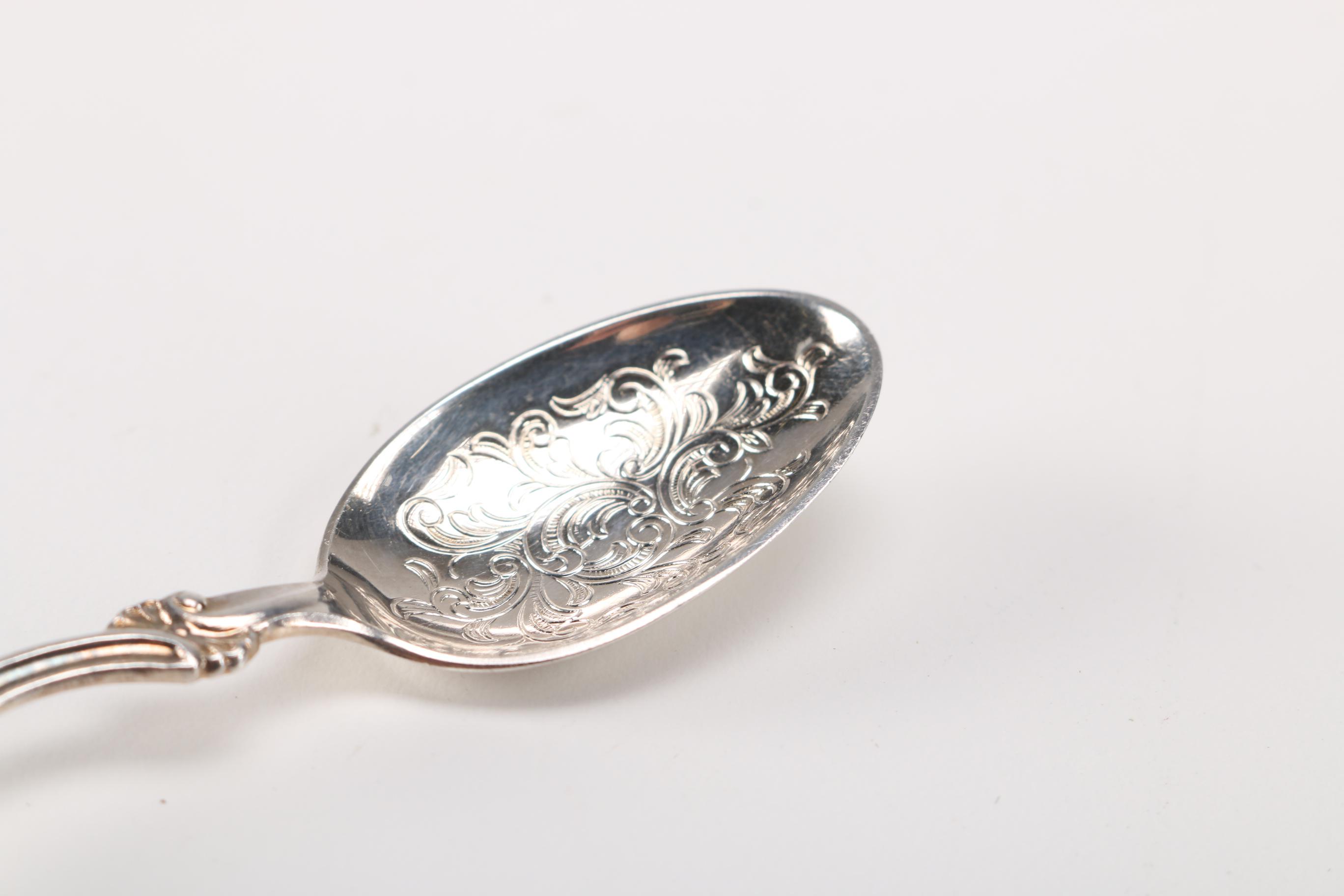 Stieff "Williamsburg Restoration" Pewter Spoon and Th Marthinsen Sterling Spoon