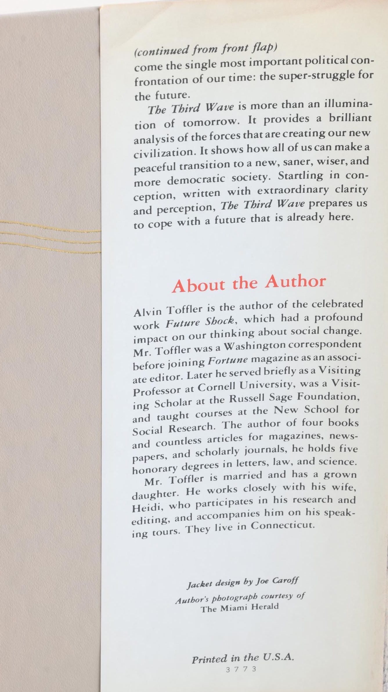 1980 First Edition "The Third Wave" by Alvin Toffler