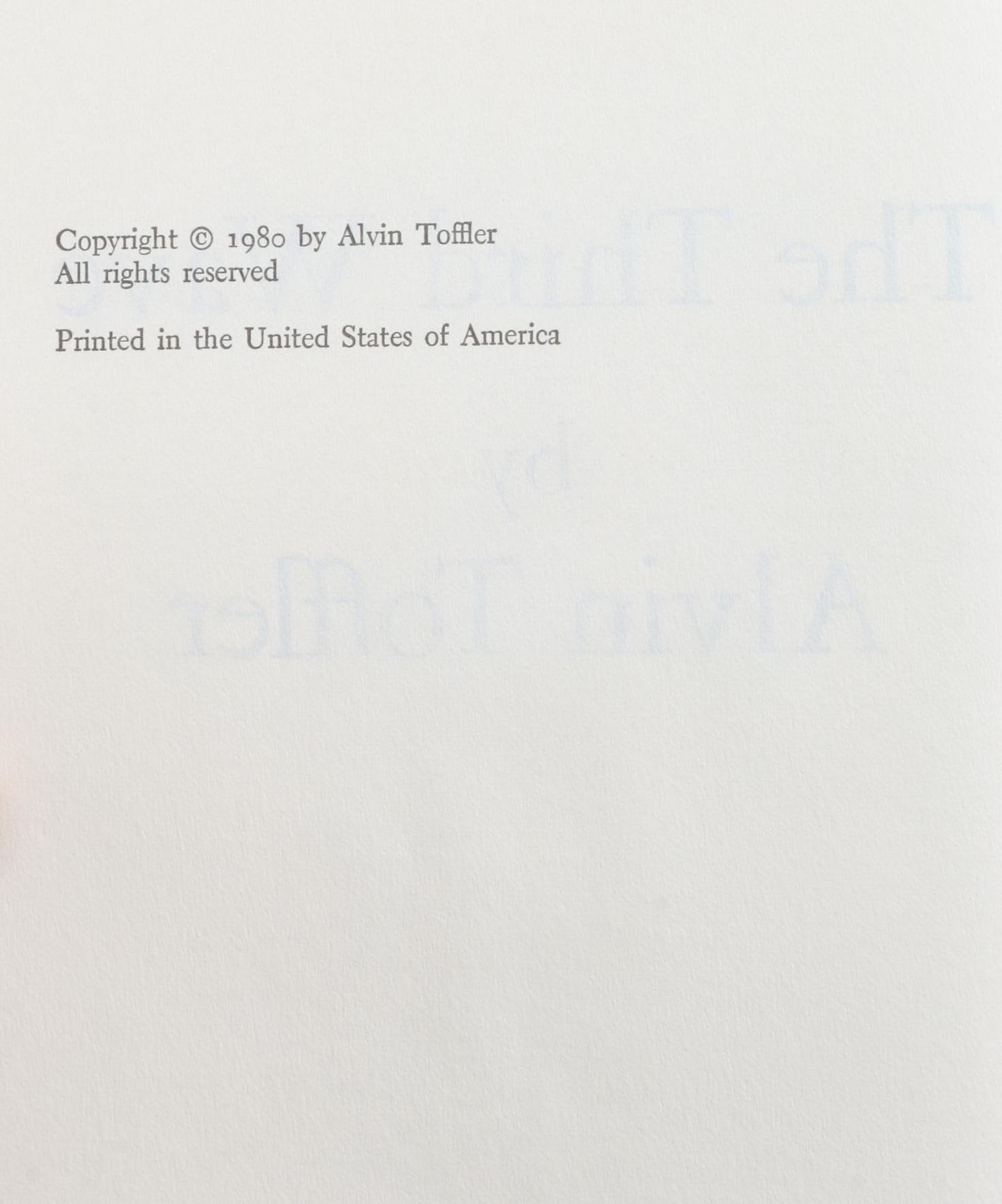 1980 First Edition "The Third Wave" by Alvin Toffler