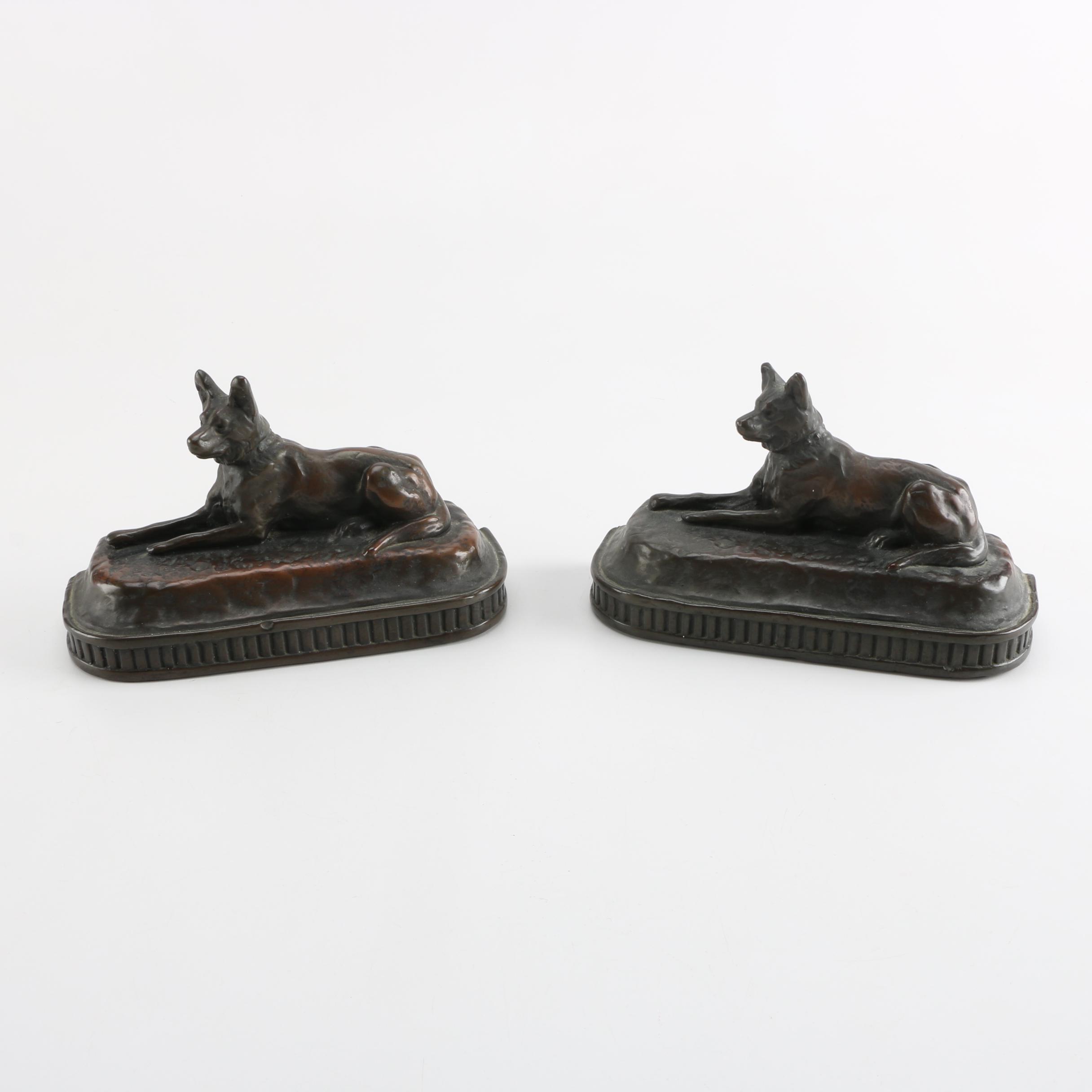 Vintage Armor Bronze German Shepherd Bookends