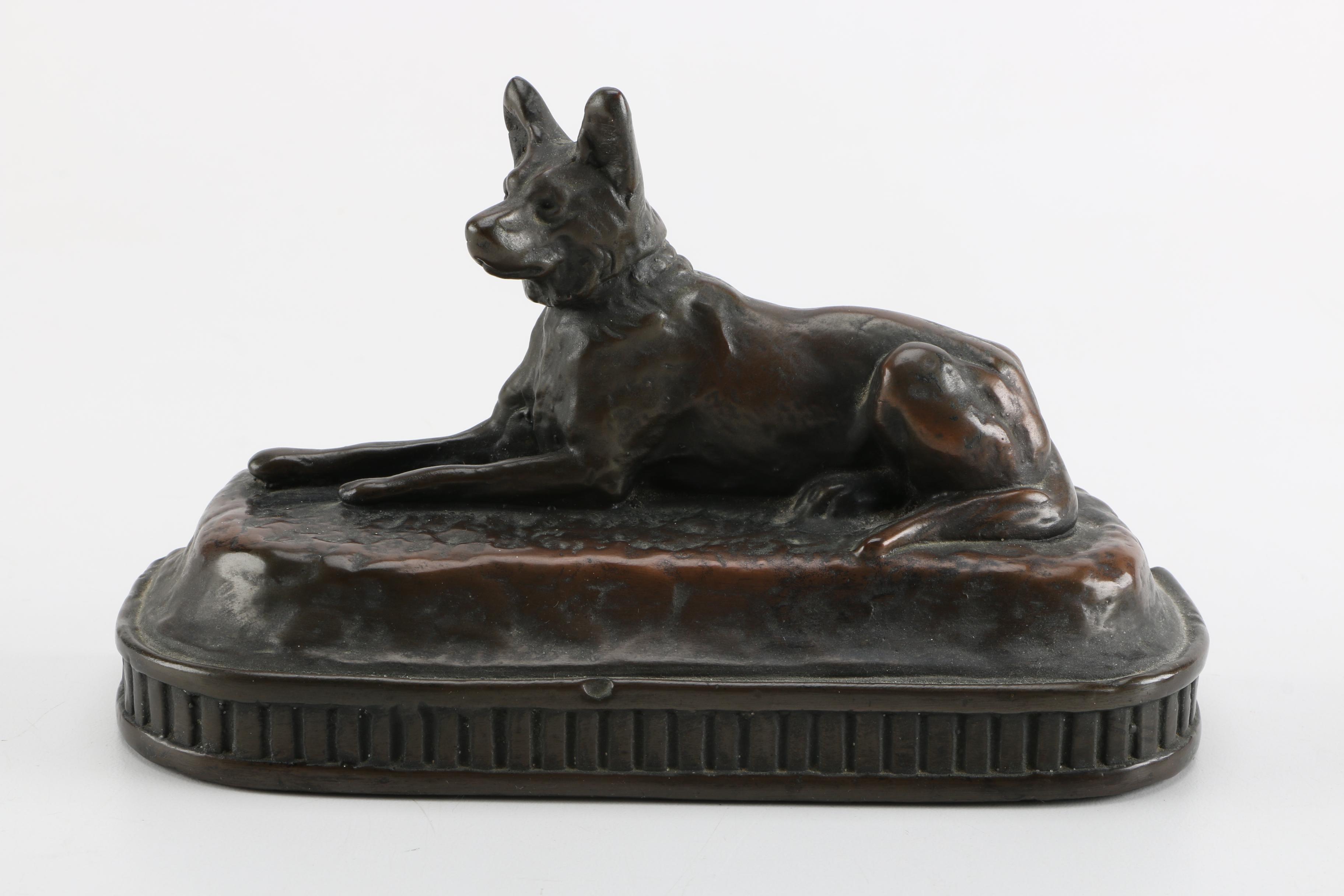 Vintage Armor Bronze German Shepherd Bookends