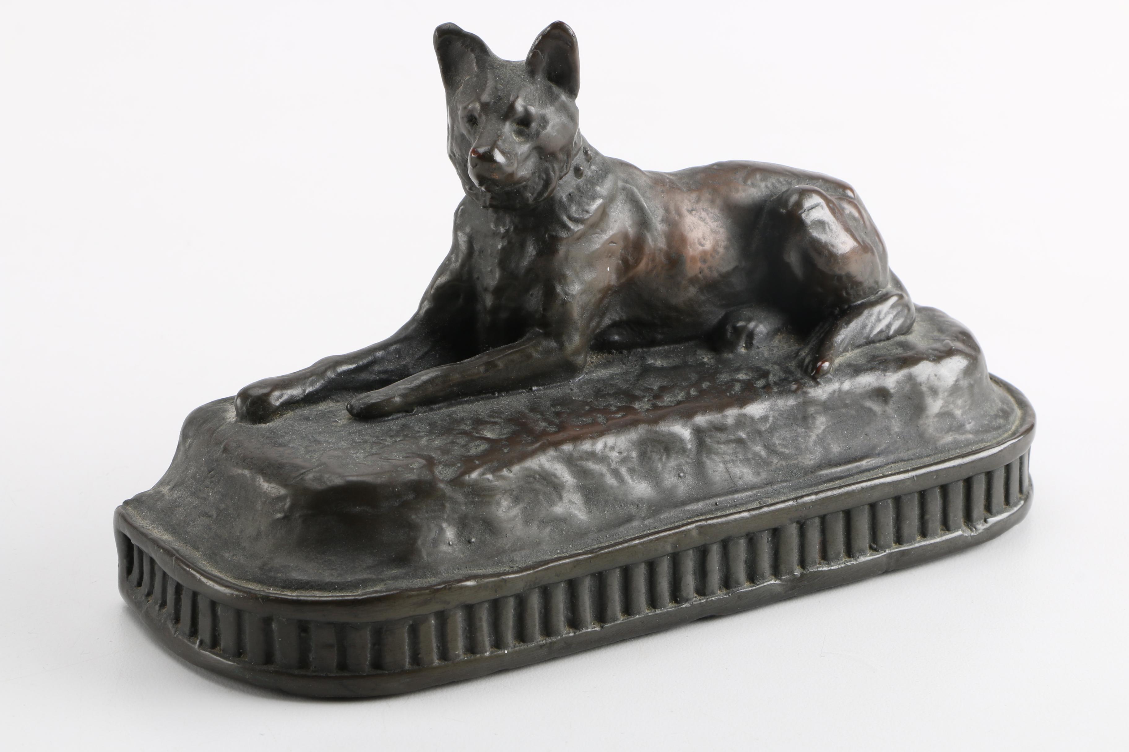 Vintage Armor Bronze German Shepherd Bookends