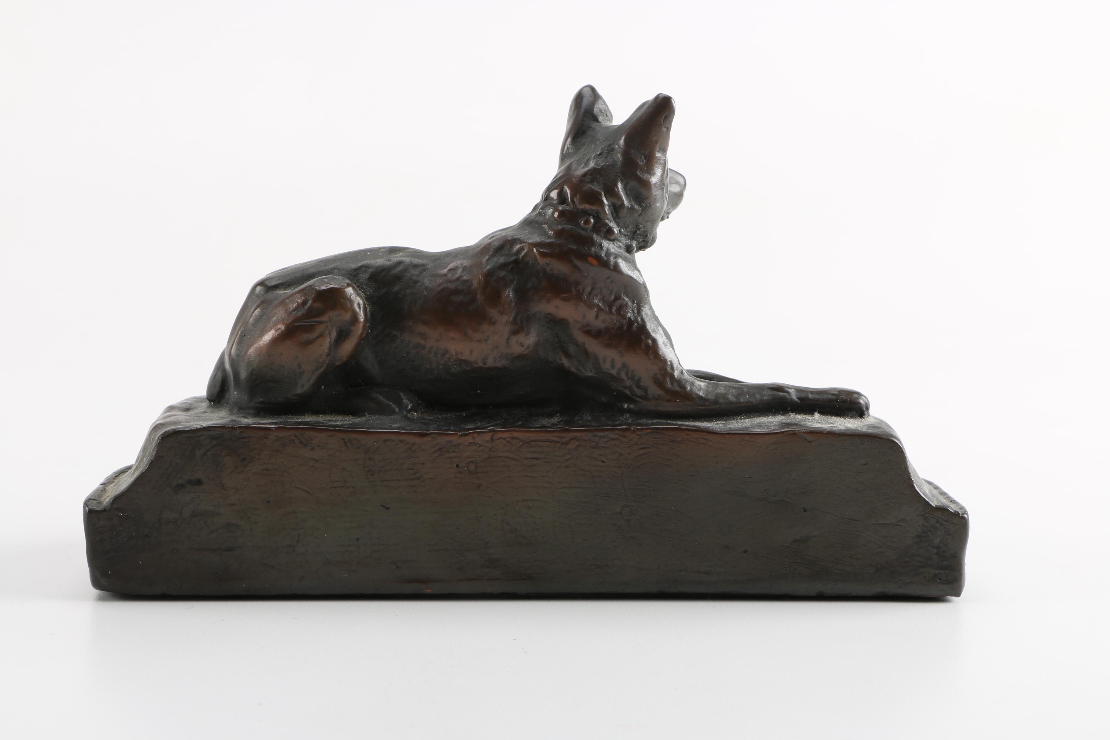 Vintage Armor Bronze German Shepherd Bookends