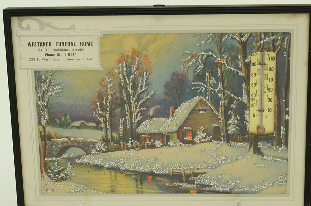 Two Framed Funeral Home Promotional Thermometers