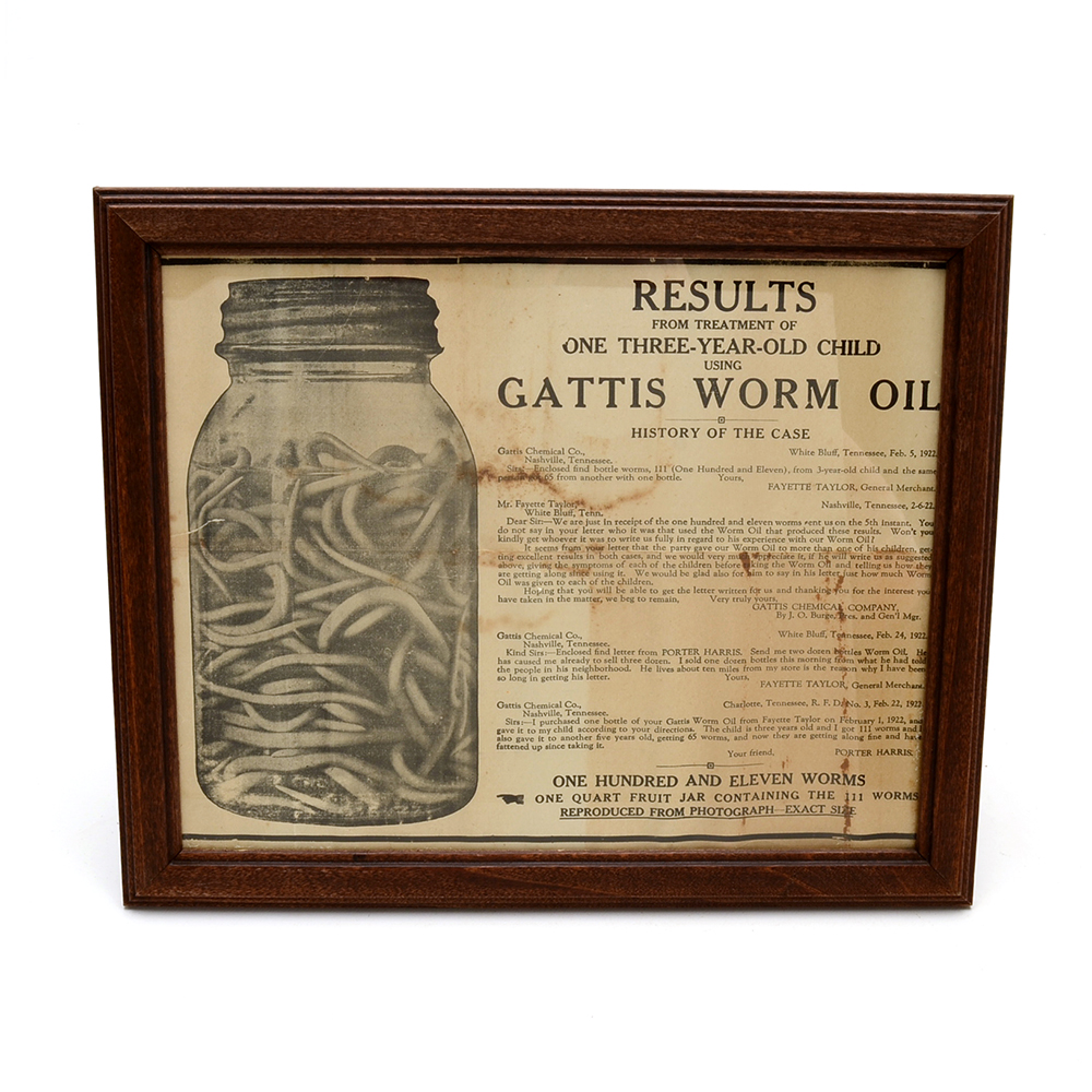 1922 Gattis Worm Oil Testimonial Advertisement
