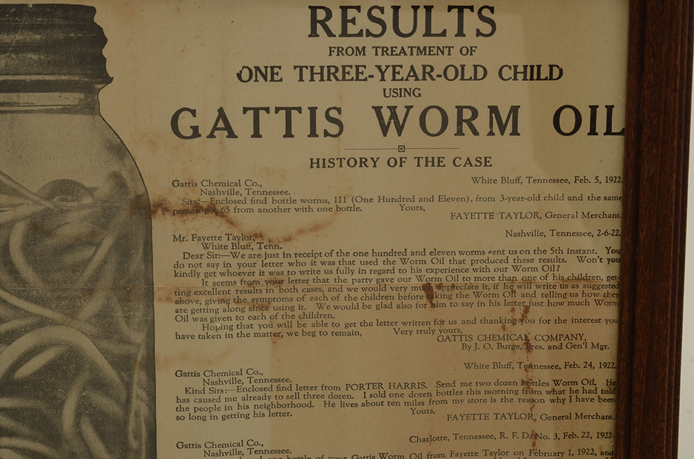 1922 Gattis Worm Oil Testimonial Advertisement