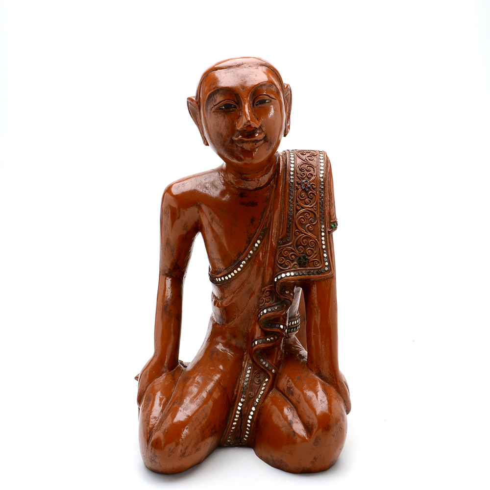 Carved and Polychromed Thai Figure in Mirror Jeweled Garment