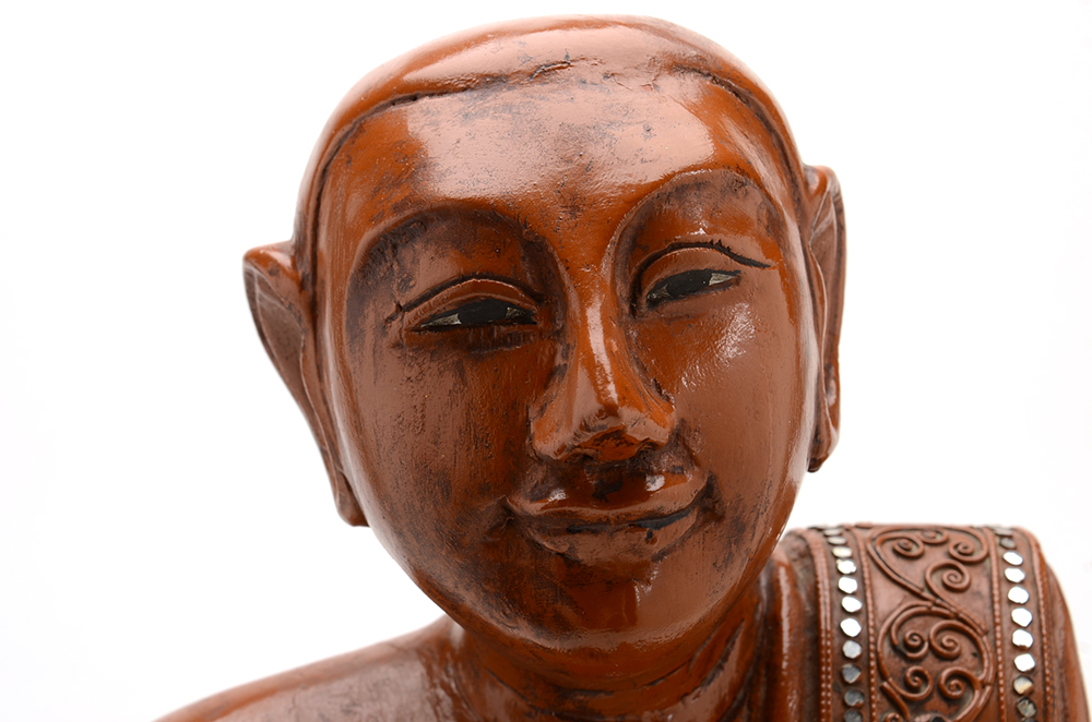 Carved and Polychromed Thai Figure in Mirror Jeweled Garment