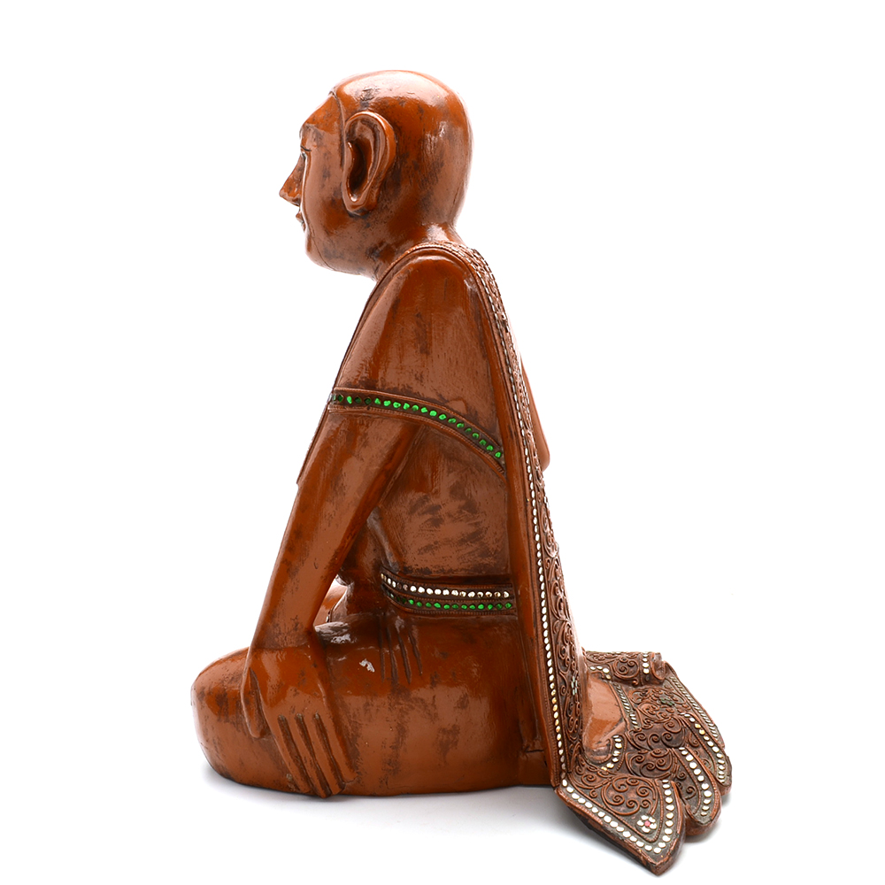 Carved and Polychromed Thai Figure in Mirror Jeweled Garment