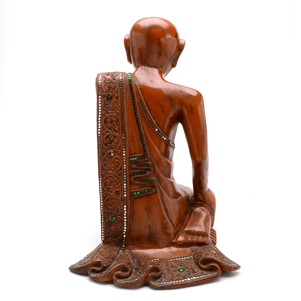 Carved and Polychromed Thai Figure in Mirror Jeweled Garment