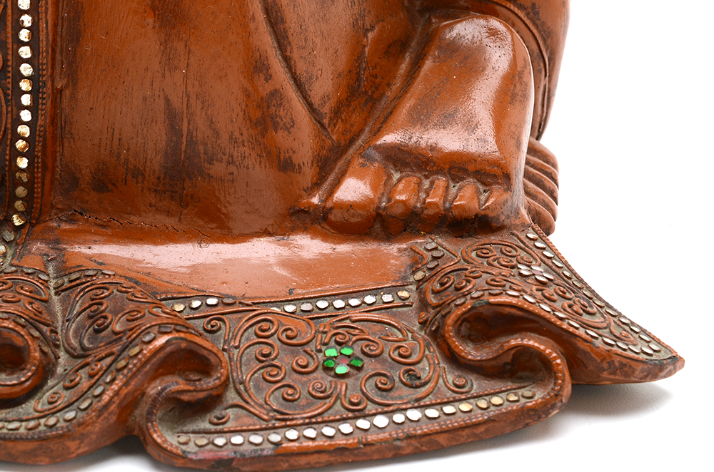 Carved and Polychromed Thai Figure in Mirror Jeweled Garment
