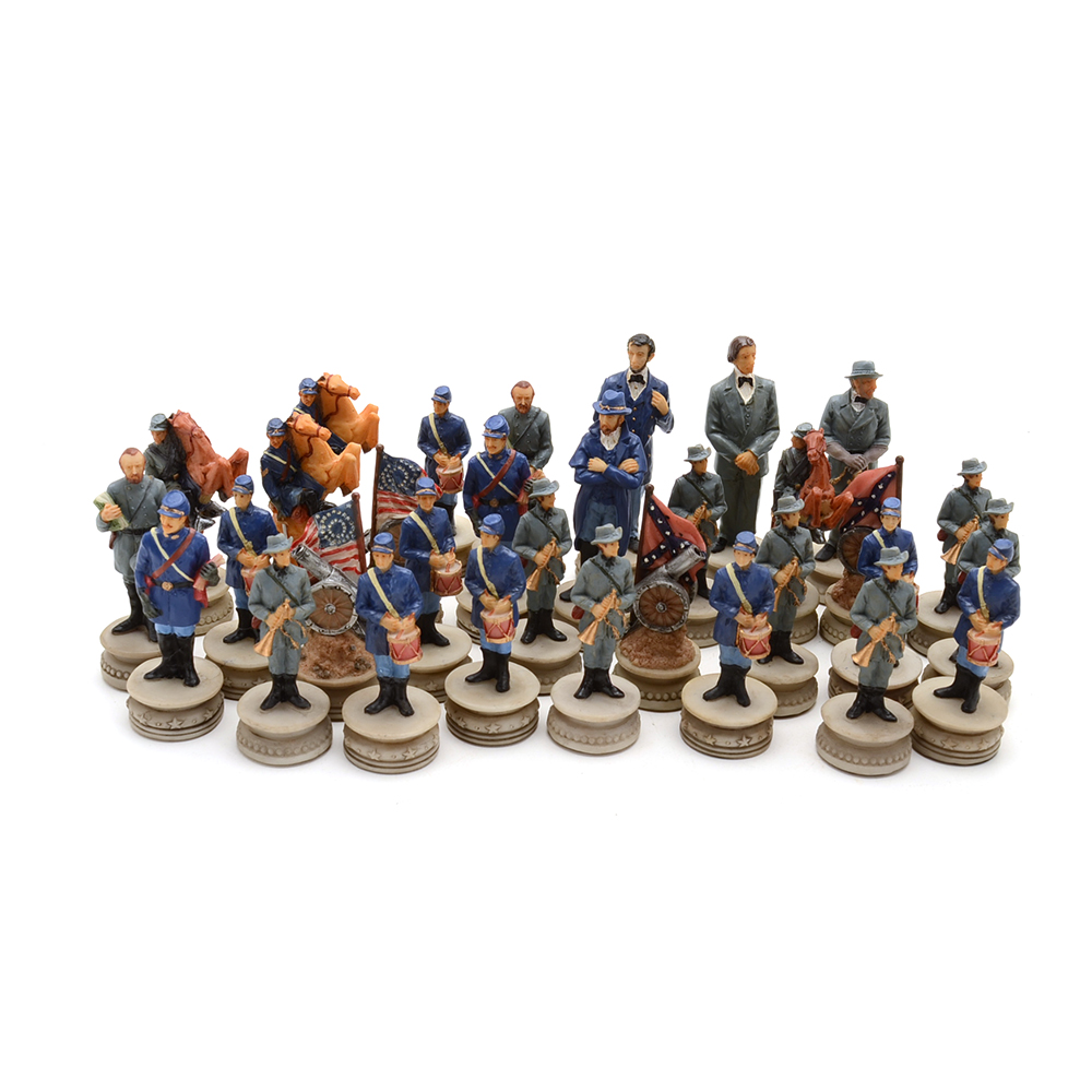 Thirty-Two Piece Civil War Chess Set