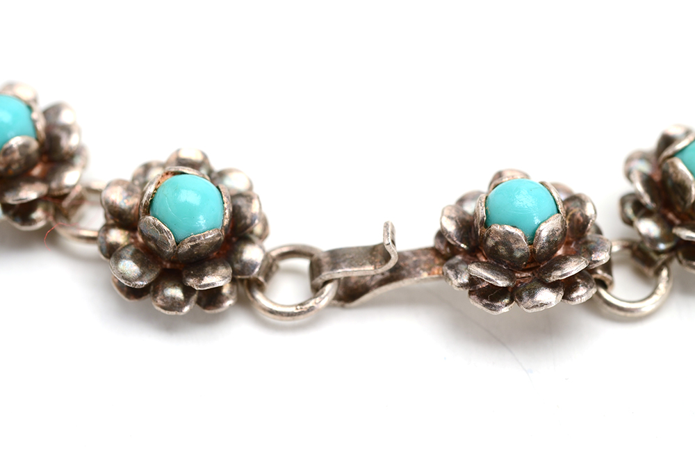 Sterling and Imitation Turquoise Bracelet and Earring Set