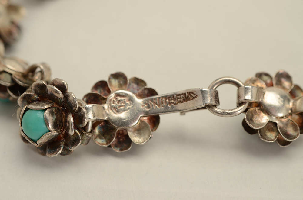 Sterling and Imitation Turquoise Bracelet and Earring Set