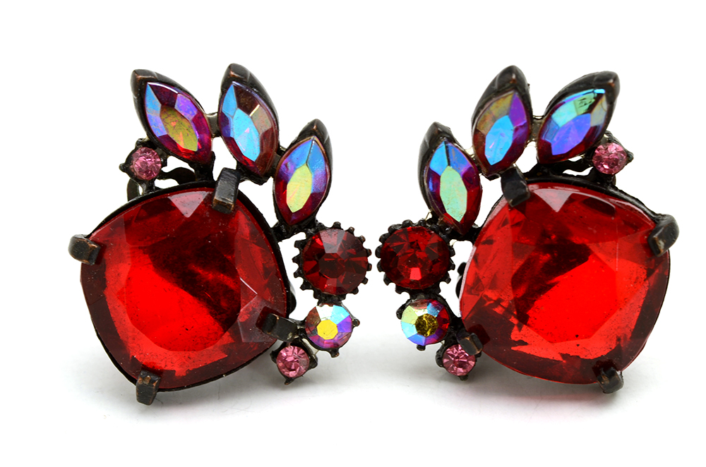 Mid Century Claudette Costume Brooch and Earrings