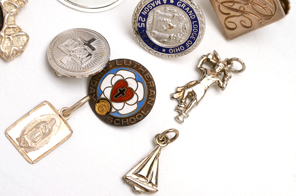 Vintage Sterling Pins, Earrings and Widow's Mite Pendant