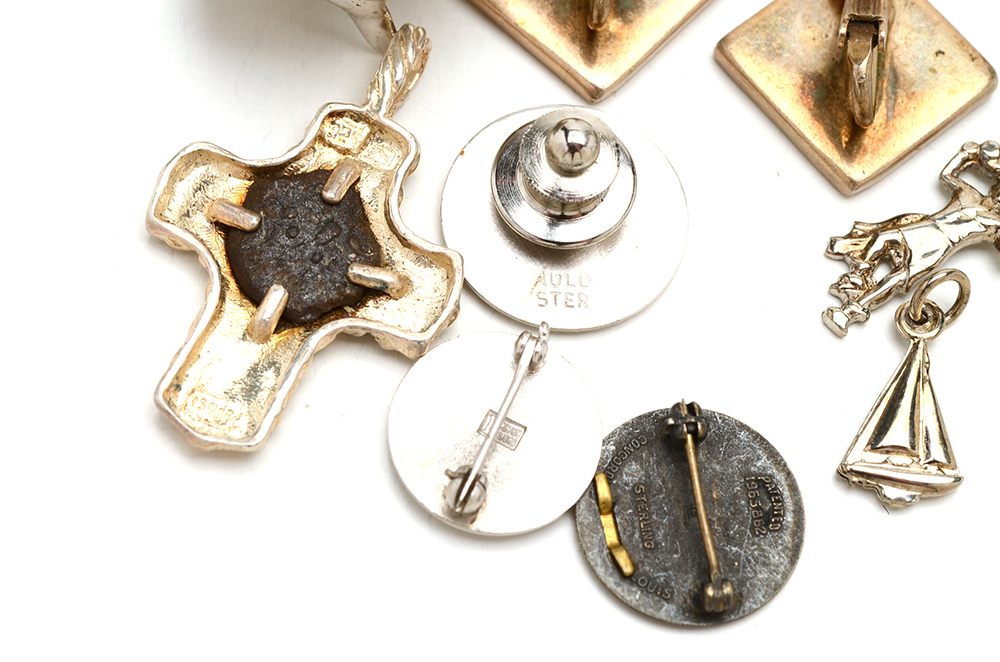 Vintage Sterling Pins, Earrings and Widow's Mite Pendant