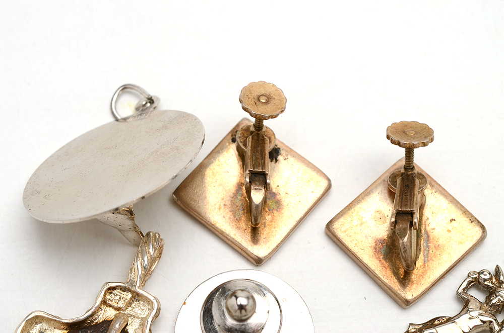 Vintage Sterling Pins, Earrings and Widow's Mite Pendant