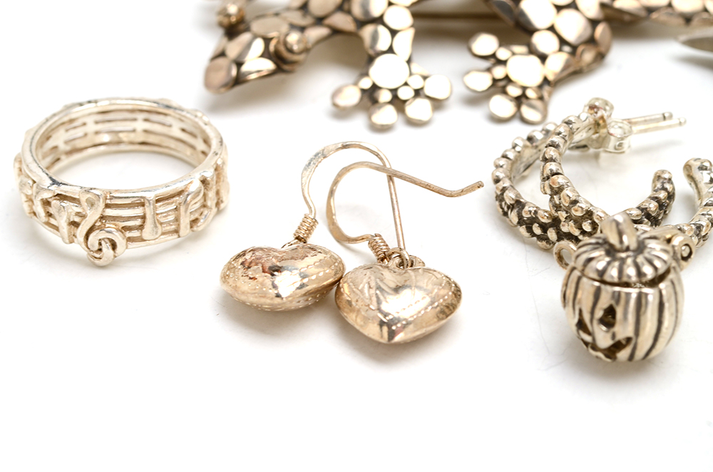 Sterling Gecko and Dolphin Brooches with Other Jewelry