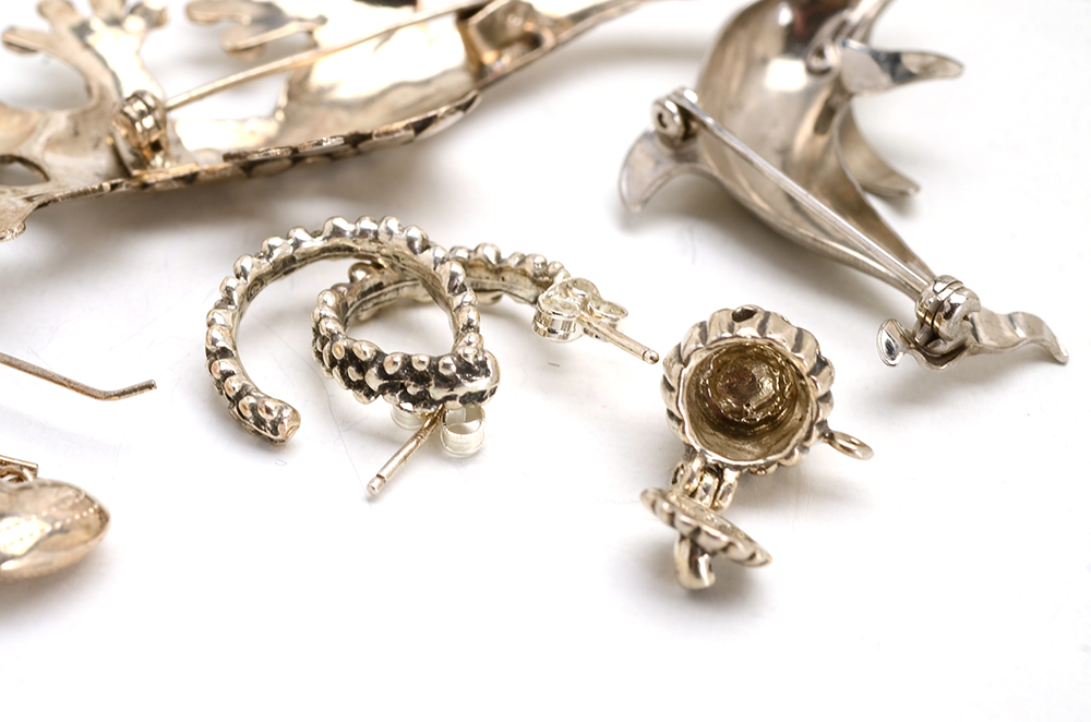Sterling Gecko and Dolphin Brooches with Other Jewelry