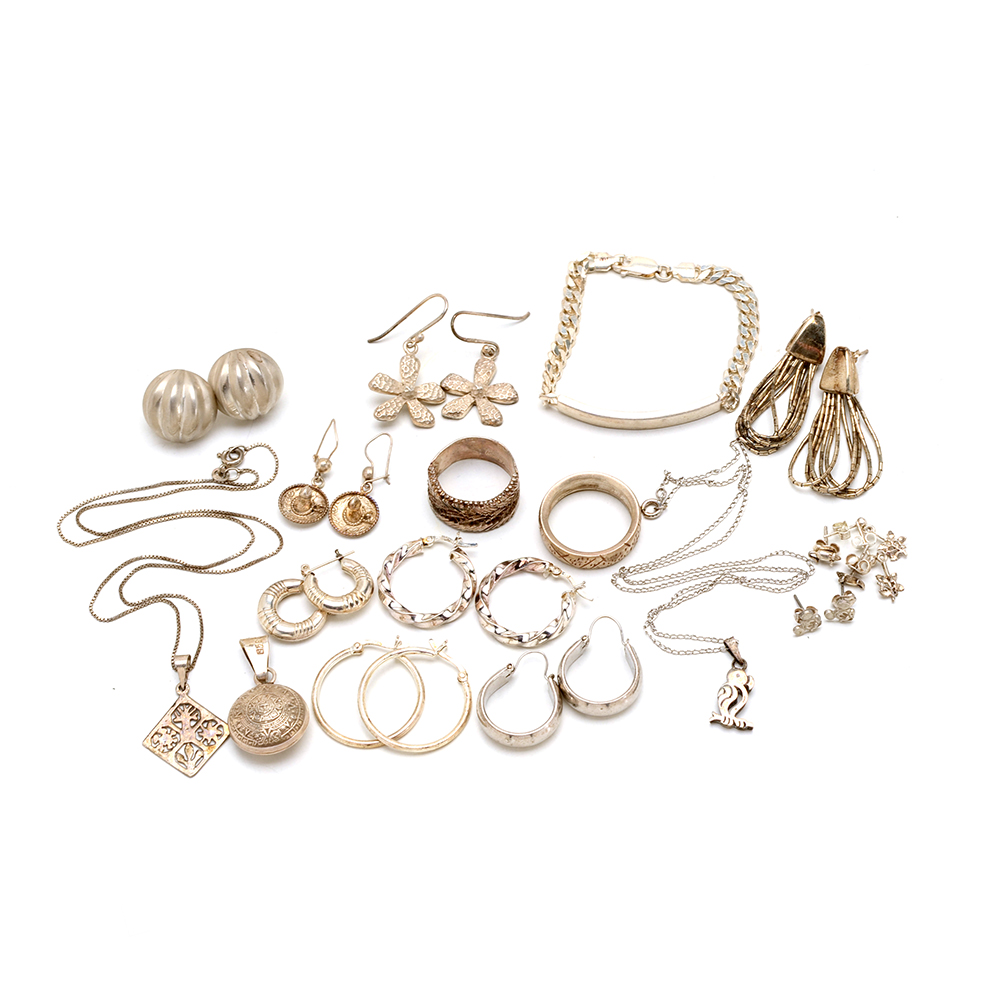 Group of Sterling Earrings, Rings, Pendants and Chains
