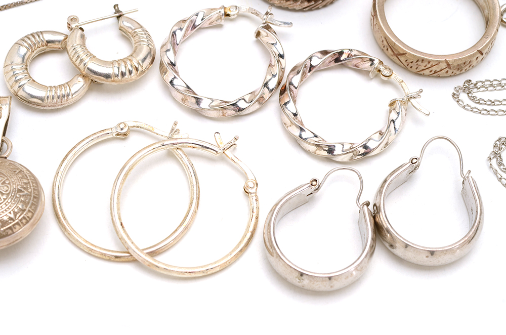 Group of Sterling Earrings, Rings, Pendants and Chains