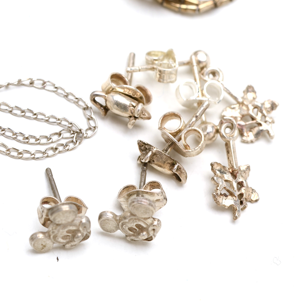 Group of Sterling Earrings, Rings, Pendants and Chains