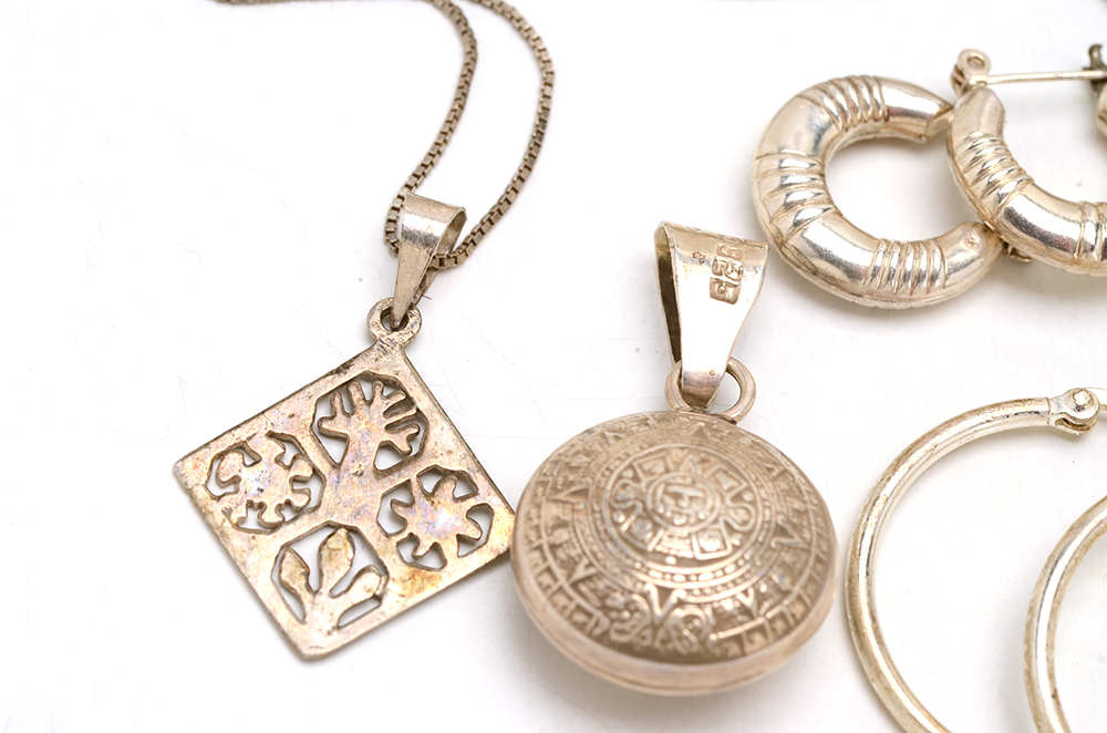 Group of Sterling Earrings, Rings, Pendants and Chains