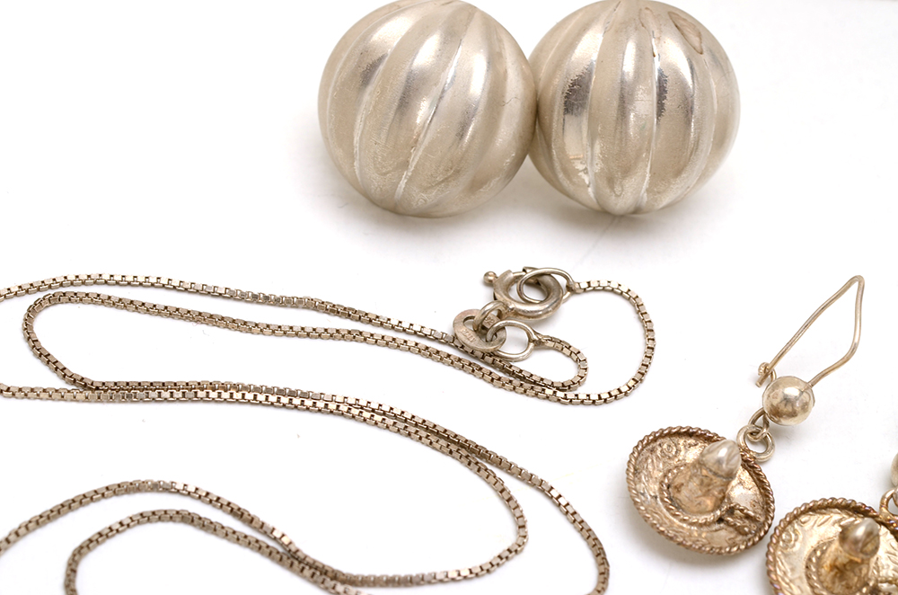 Group of Sterling Earrings, Rings, Pendants and Chains