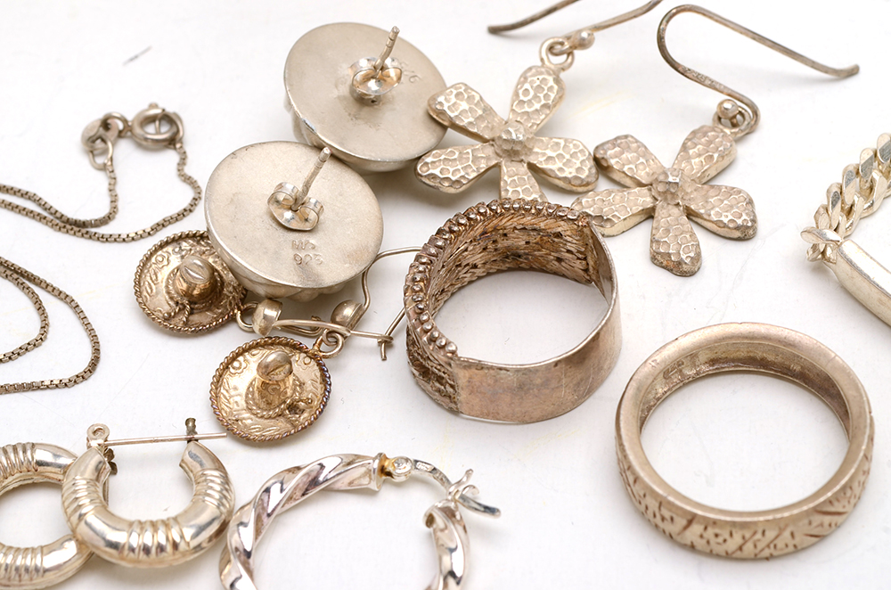Group of Sterling Earrings, Rings, Pendants and Chains