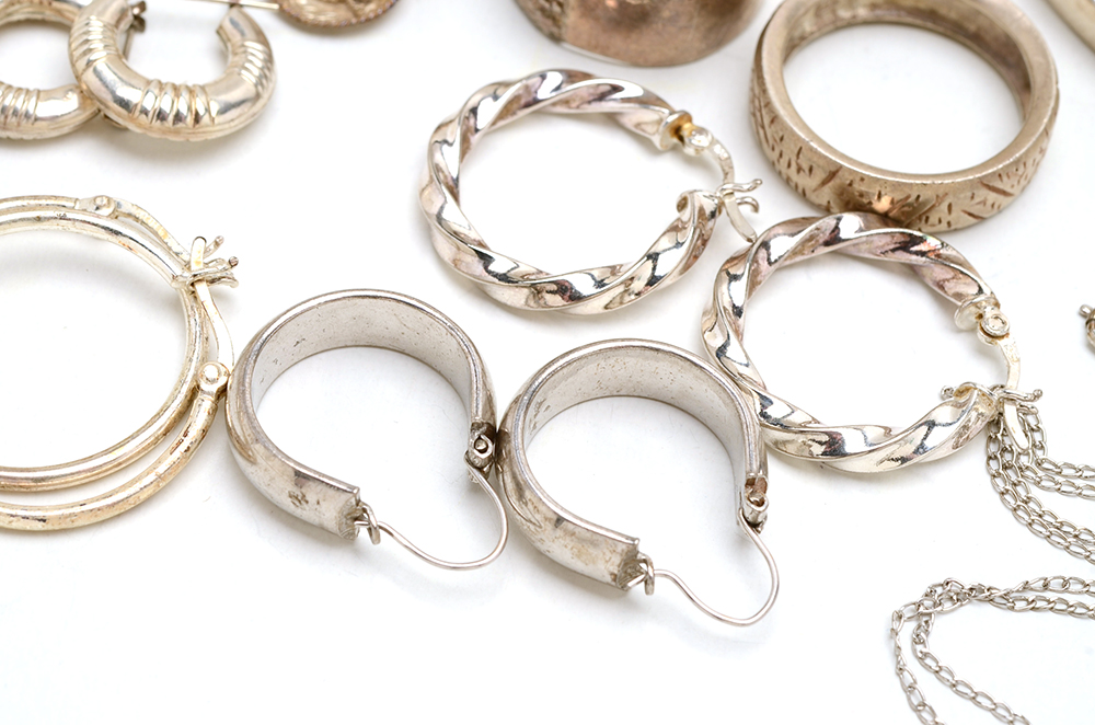 Group of Sterling Earrings, Rings, Pendants and Chains