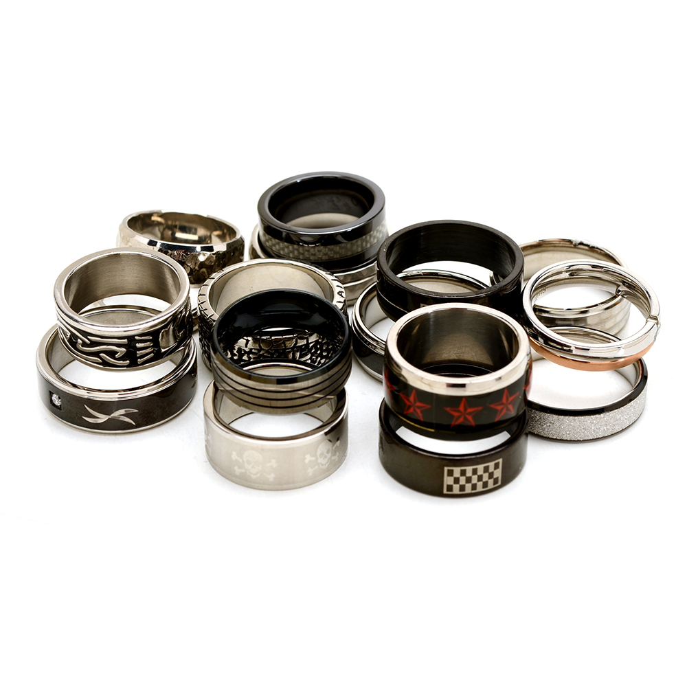 Group of Sixteen Stainless Steel Men's Rings