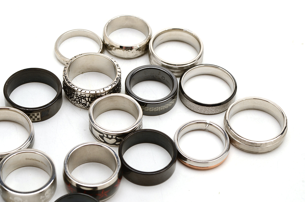 Group of Sixteen Stainless Steel Men's Rings