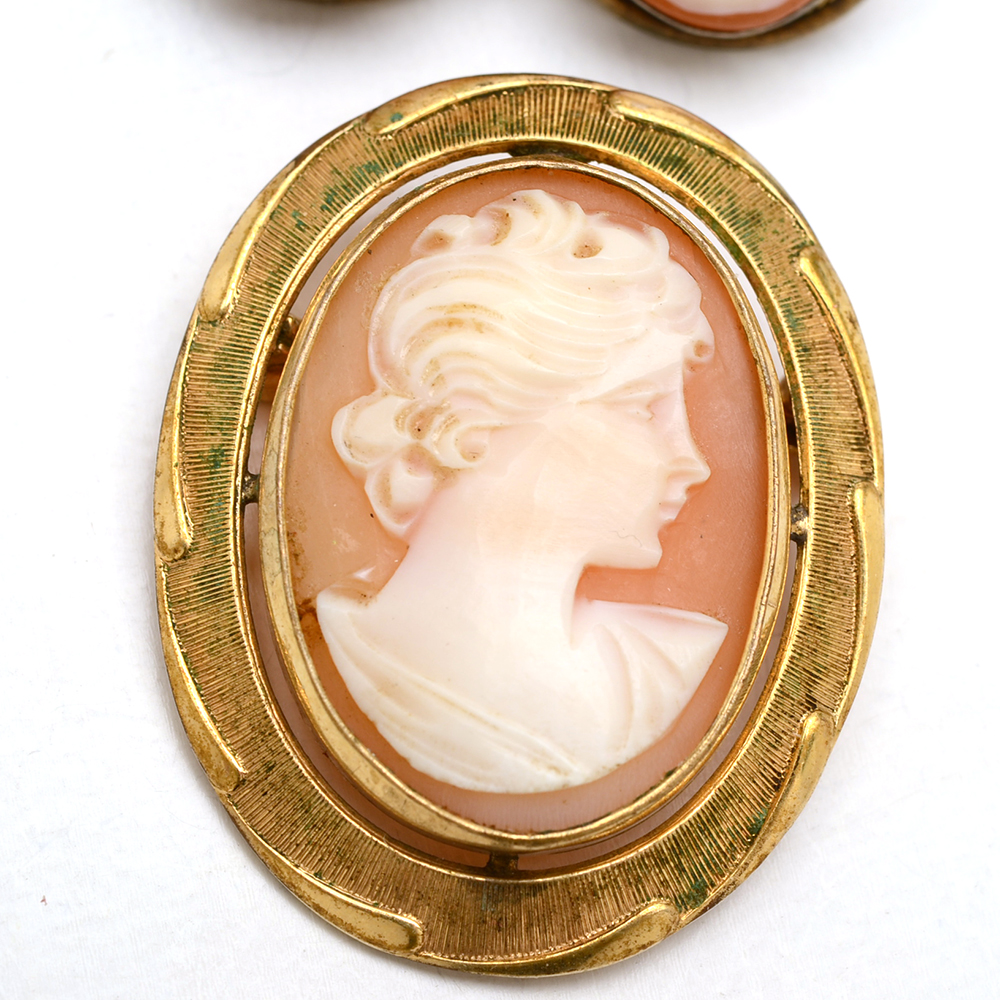 Cameo Brooch Pendant and 800 Silver Cameo Earrings