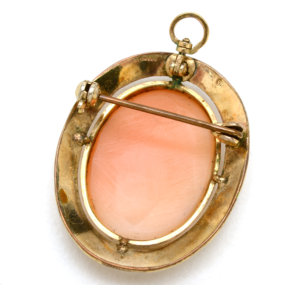 Cameo Brooch Pendant and 800 Silver Cameo Earrings