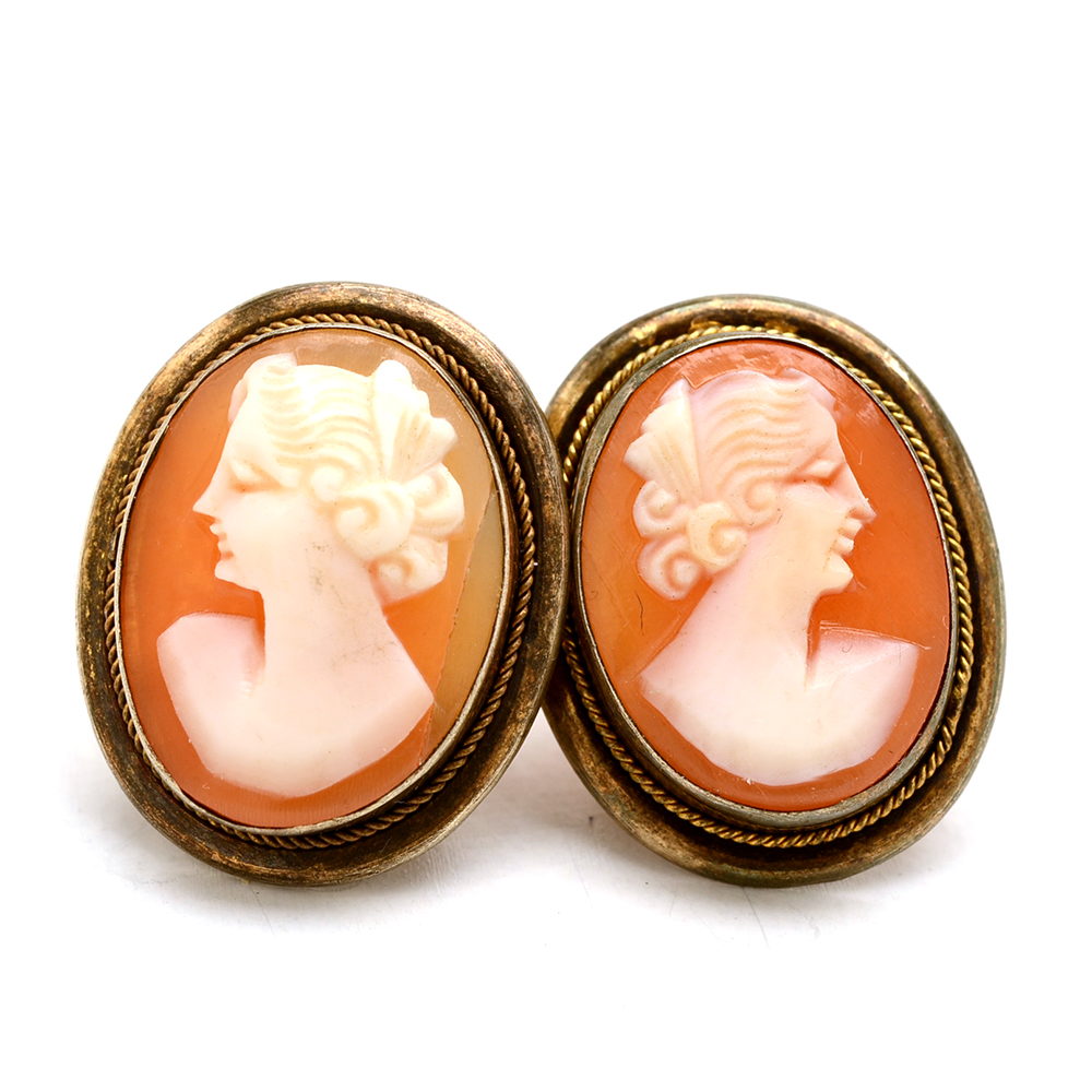 Cameo Brooch Pendant and 800 Silver Cameo Earrings